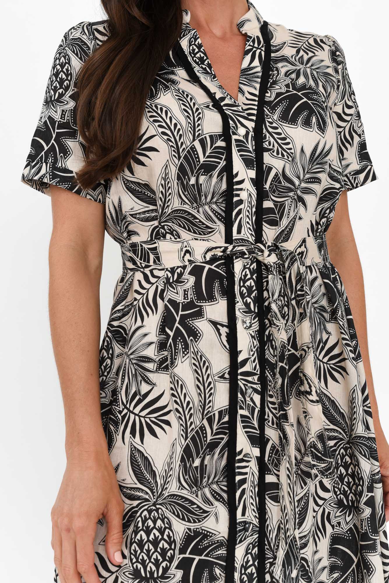 Essadora Black Leaf Linen Dress - Image 6