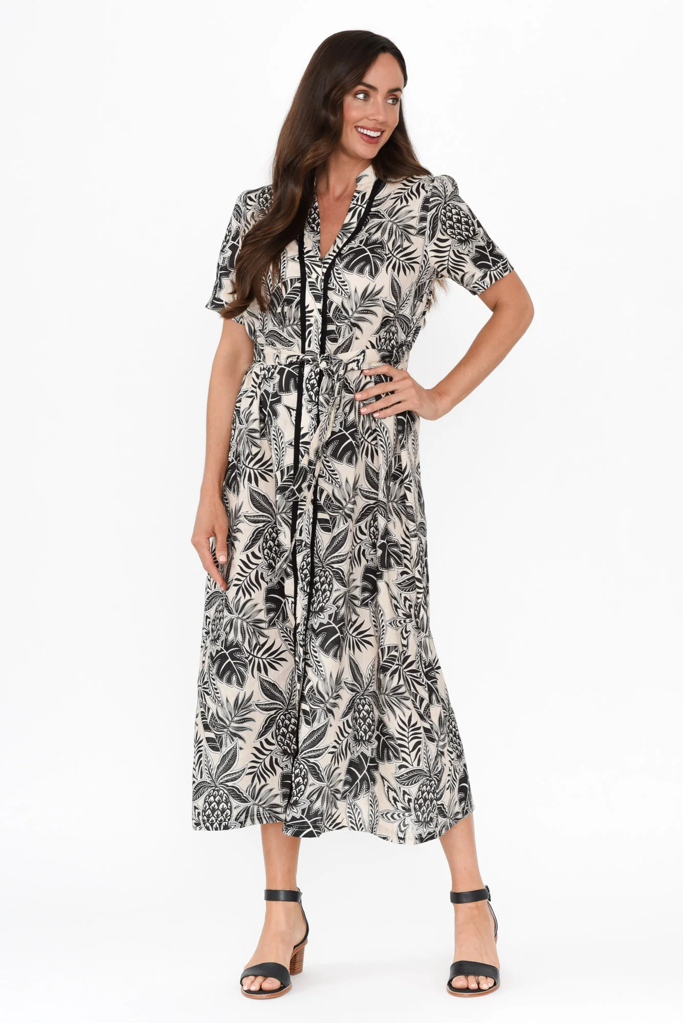 Essadora Black Leaf Linen Dress - Image 7