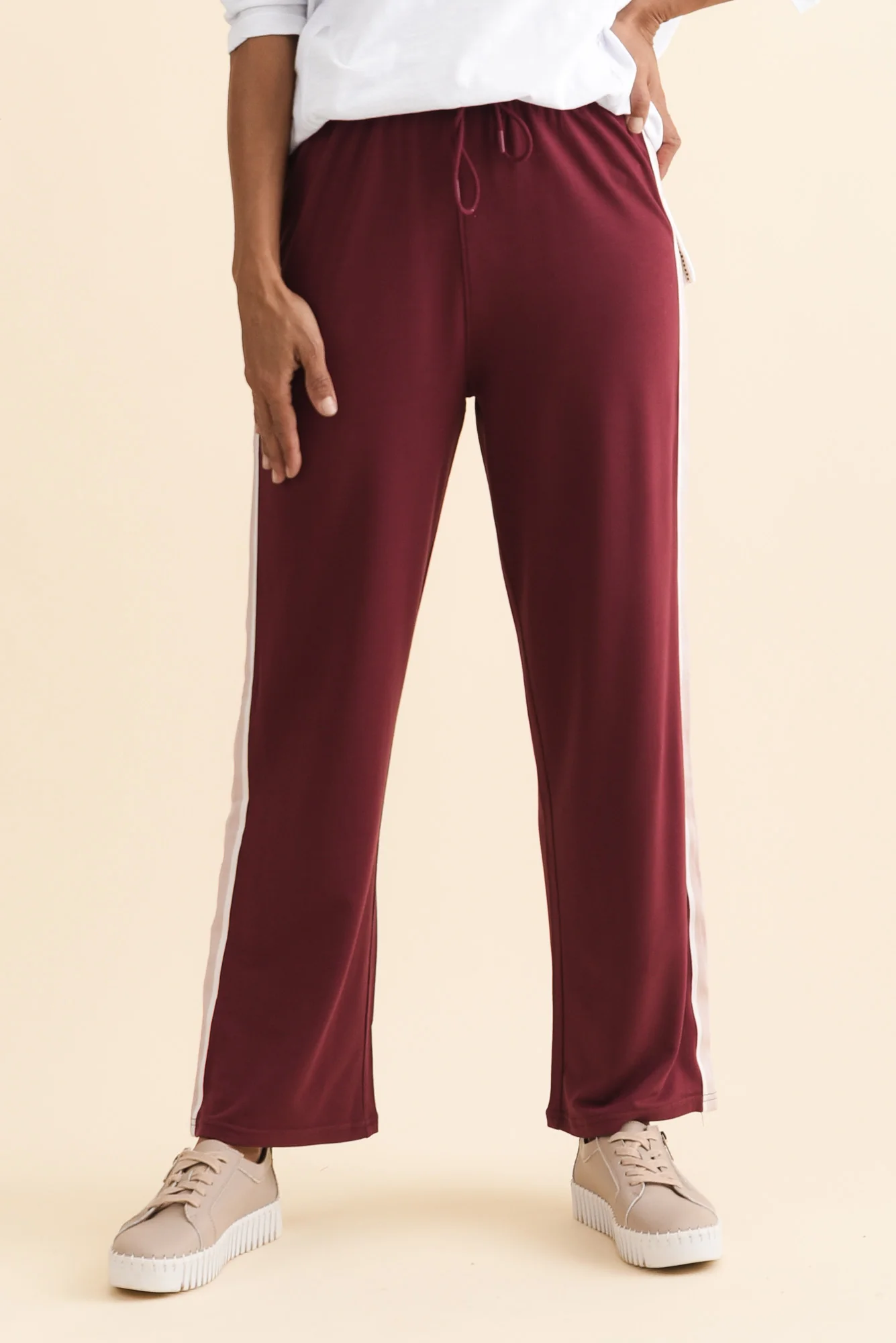 Evelyn Burgundy Contrast Trim Pants - Image 3