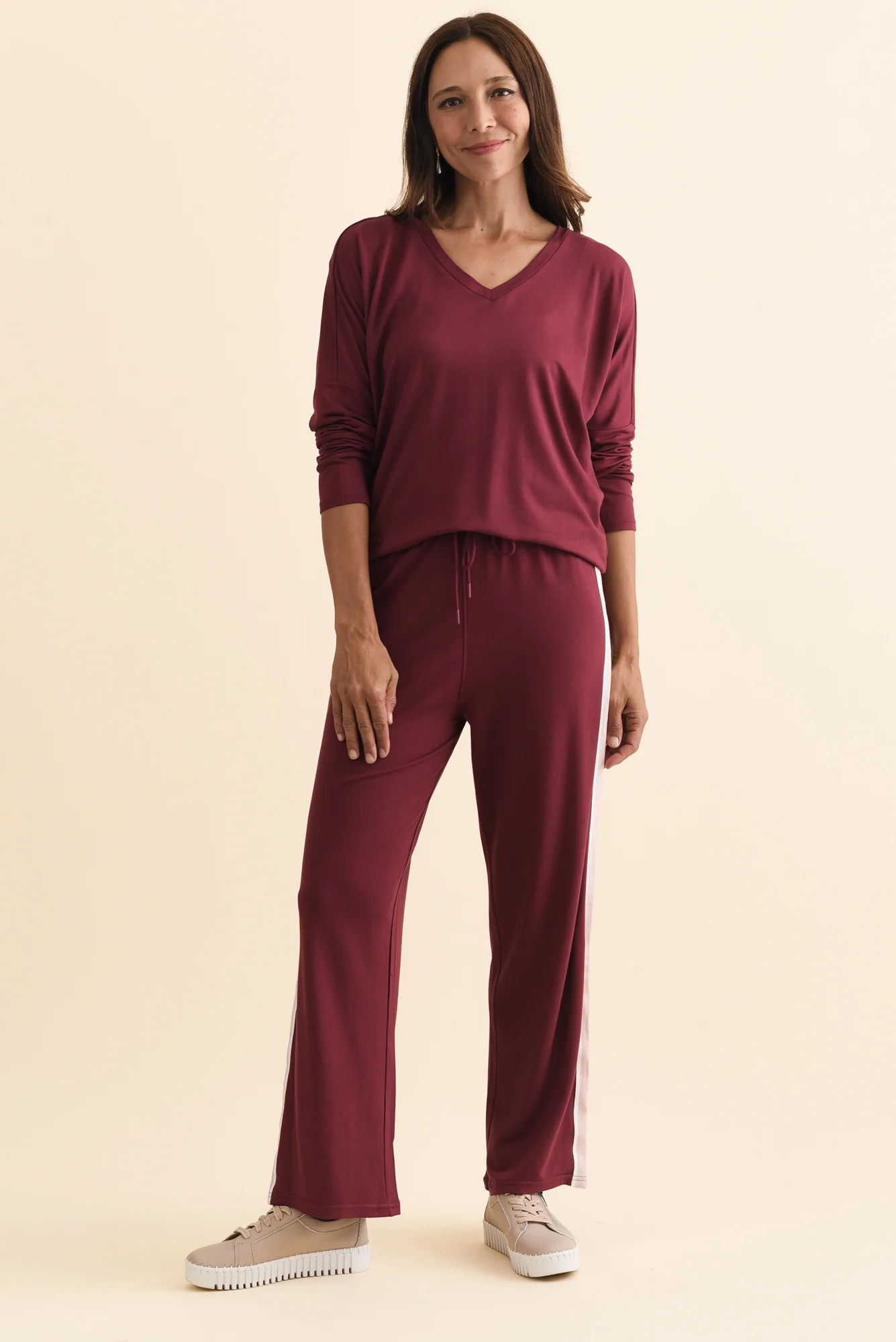 Evelyn Burgundy Contrast Trim Pants - Image 6