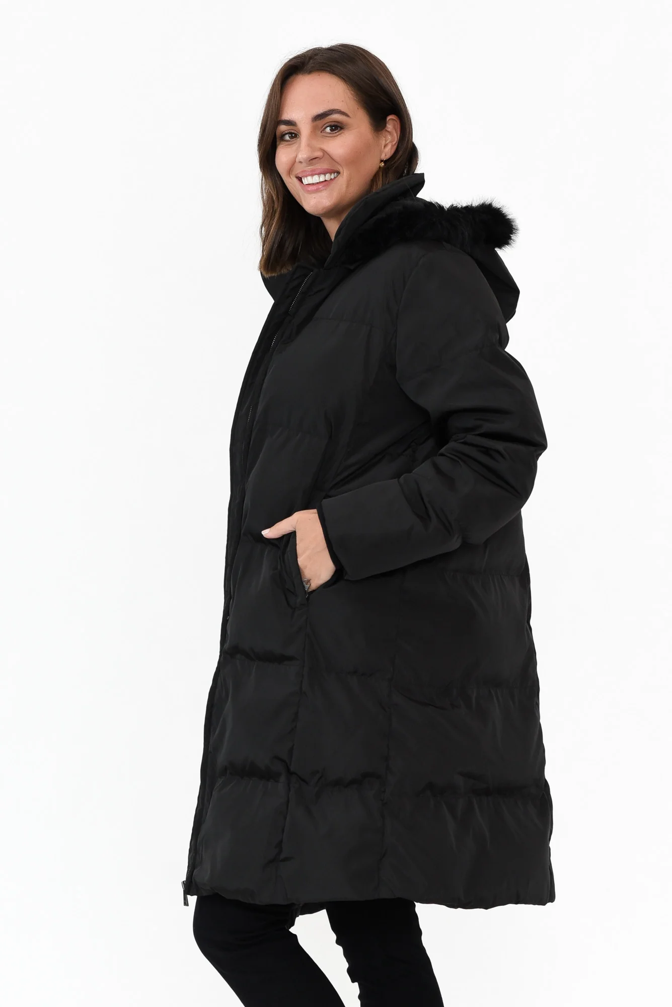Faye Black Faux Fur Puffer Jacket - Image 3