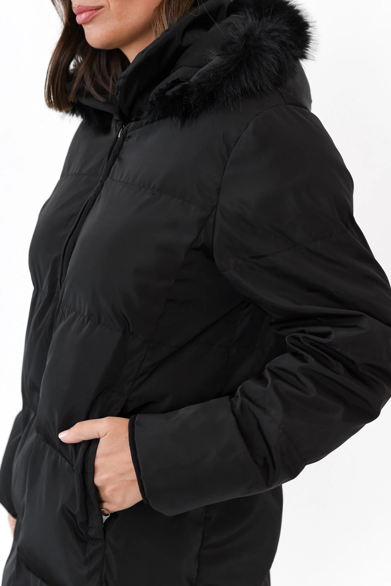 Faye Black Faux Fur Puffer Jacket - Image 5