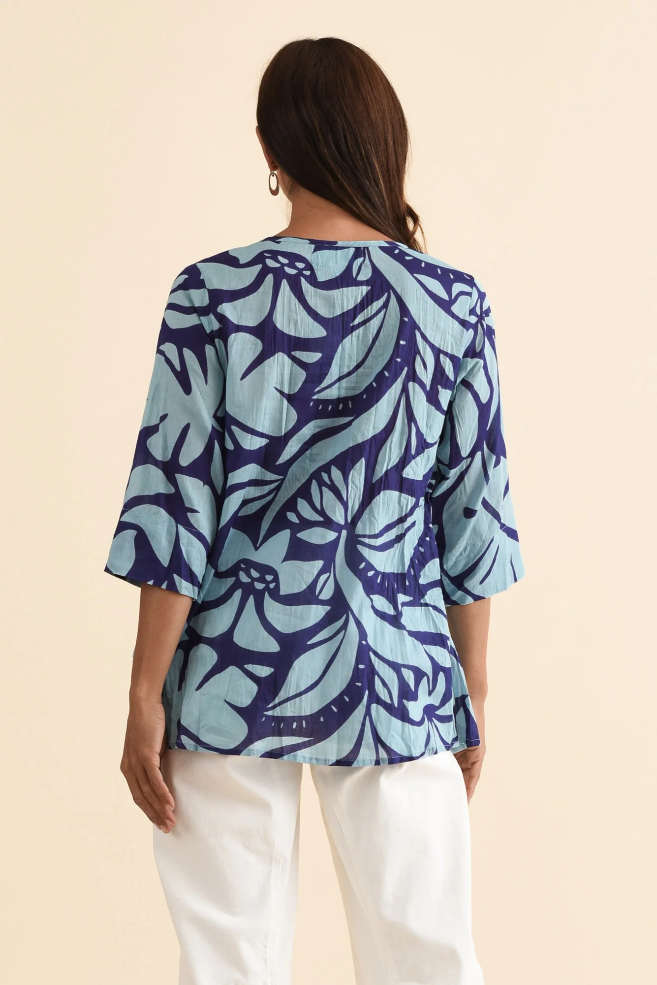 Fia Blue Botanical Sleeved Crinkle Cotton Top - Image 4
