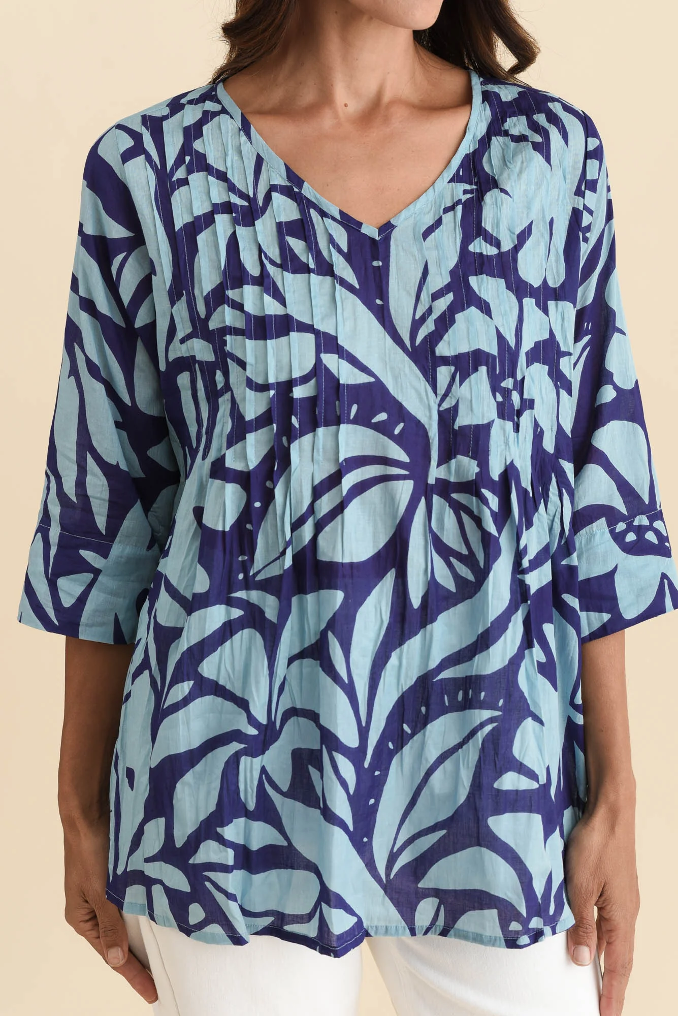 Fia Blue Botanical Sleeved Crinkle Cotton Top - Image 5