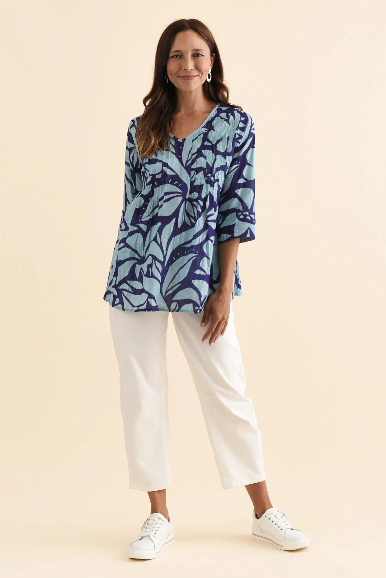 Fia Blue Botanical Sleeved Crinkle Cotton Top - Image 6