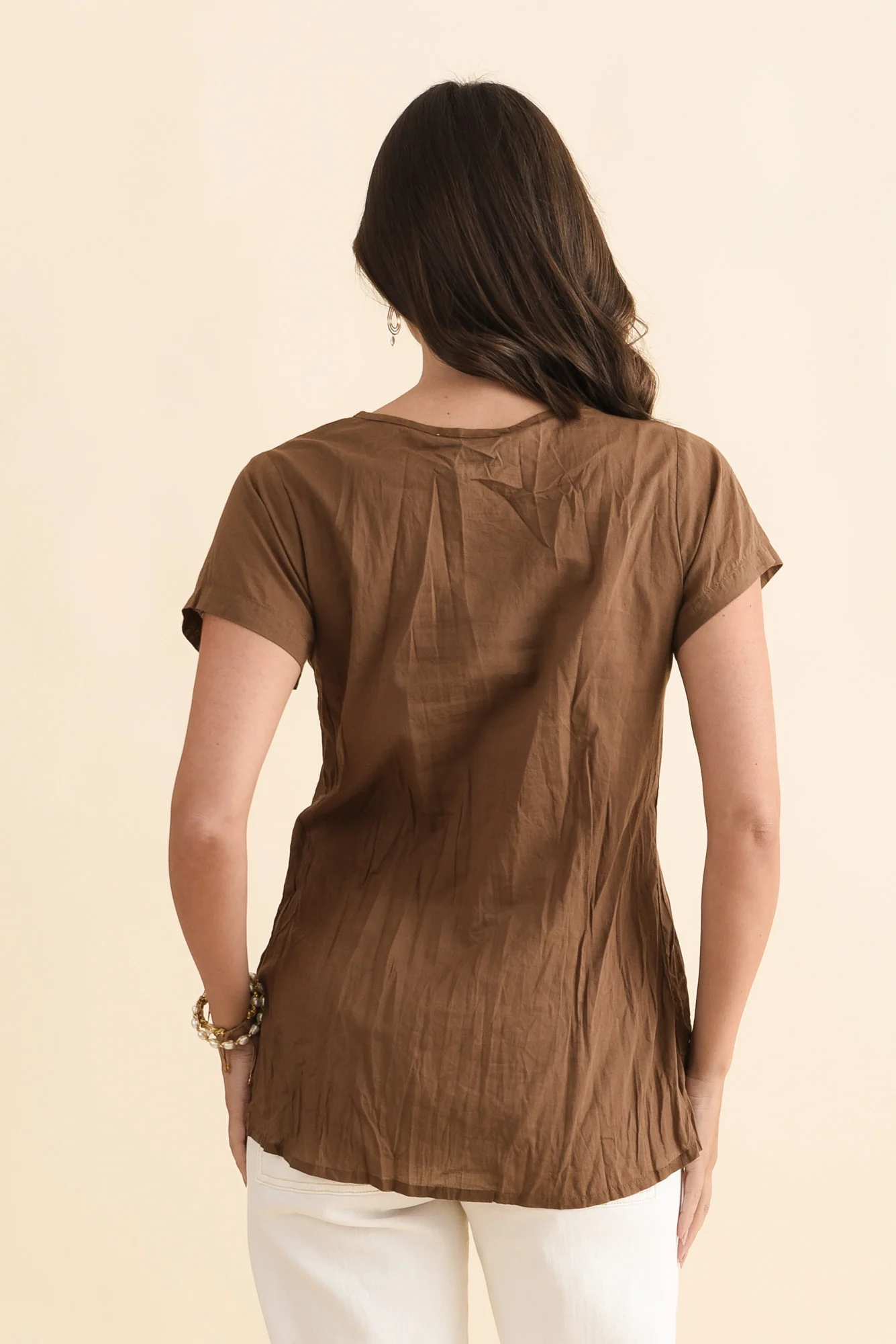 Fia Mocha Crinkle Cotton Top - Image 4