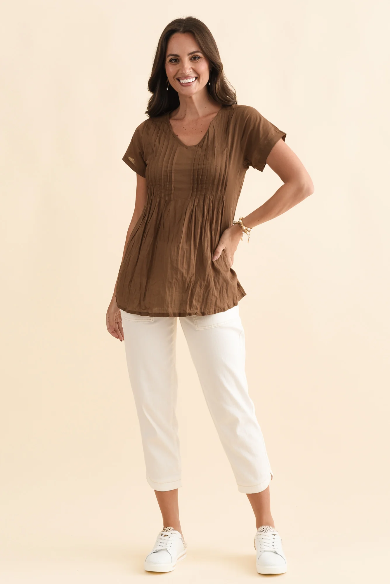 Fia Mocha Crinkle Cotton Top - Image 6