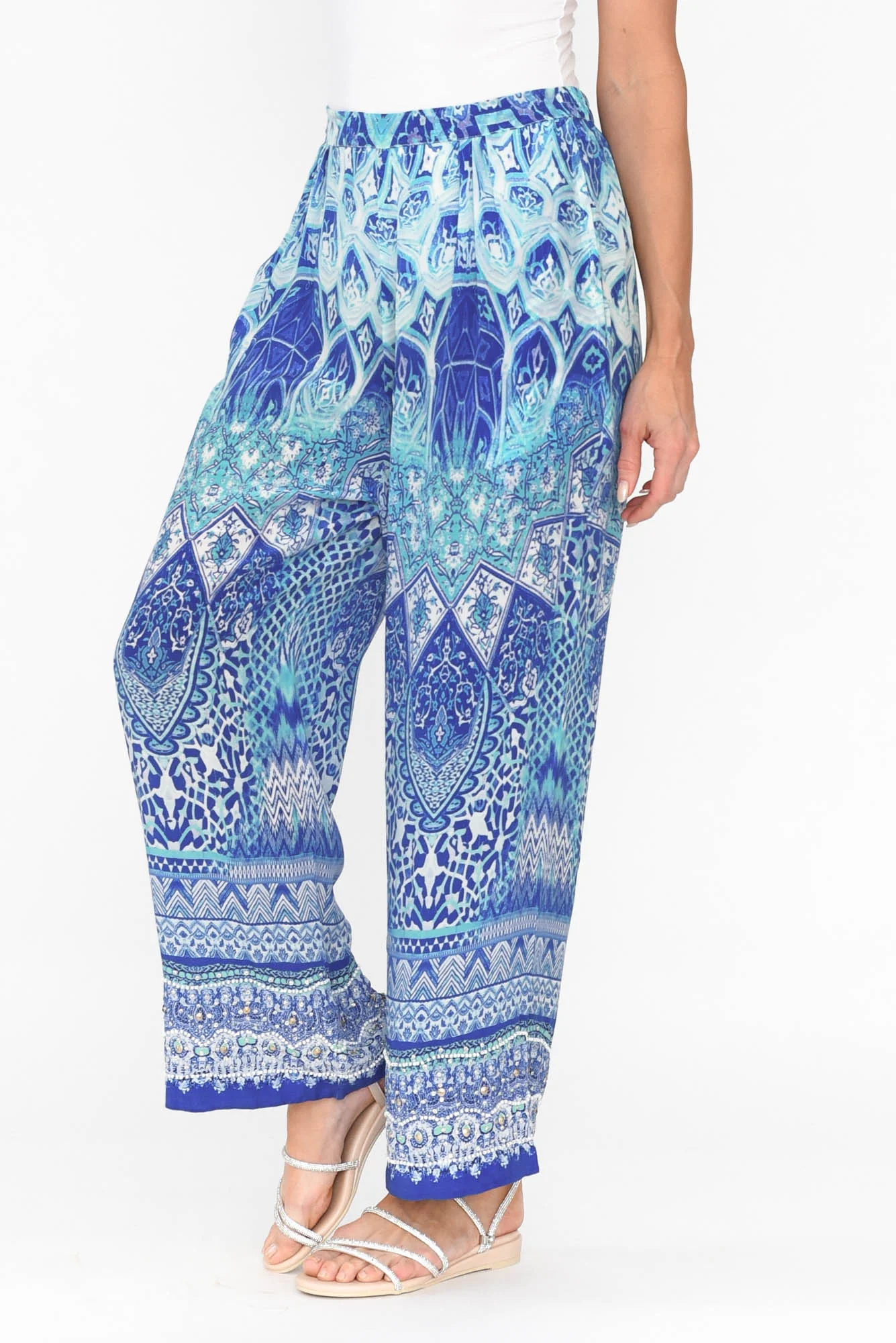 Florence Blue Silk Wide Leg Pants - Image 3