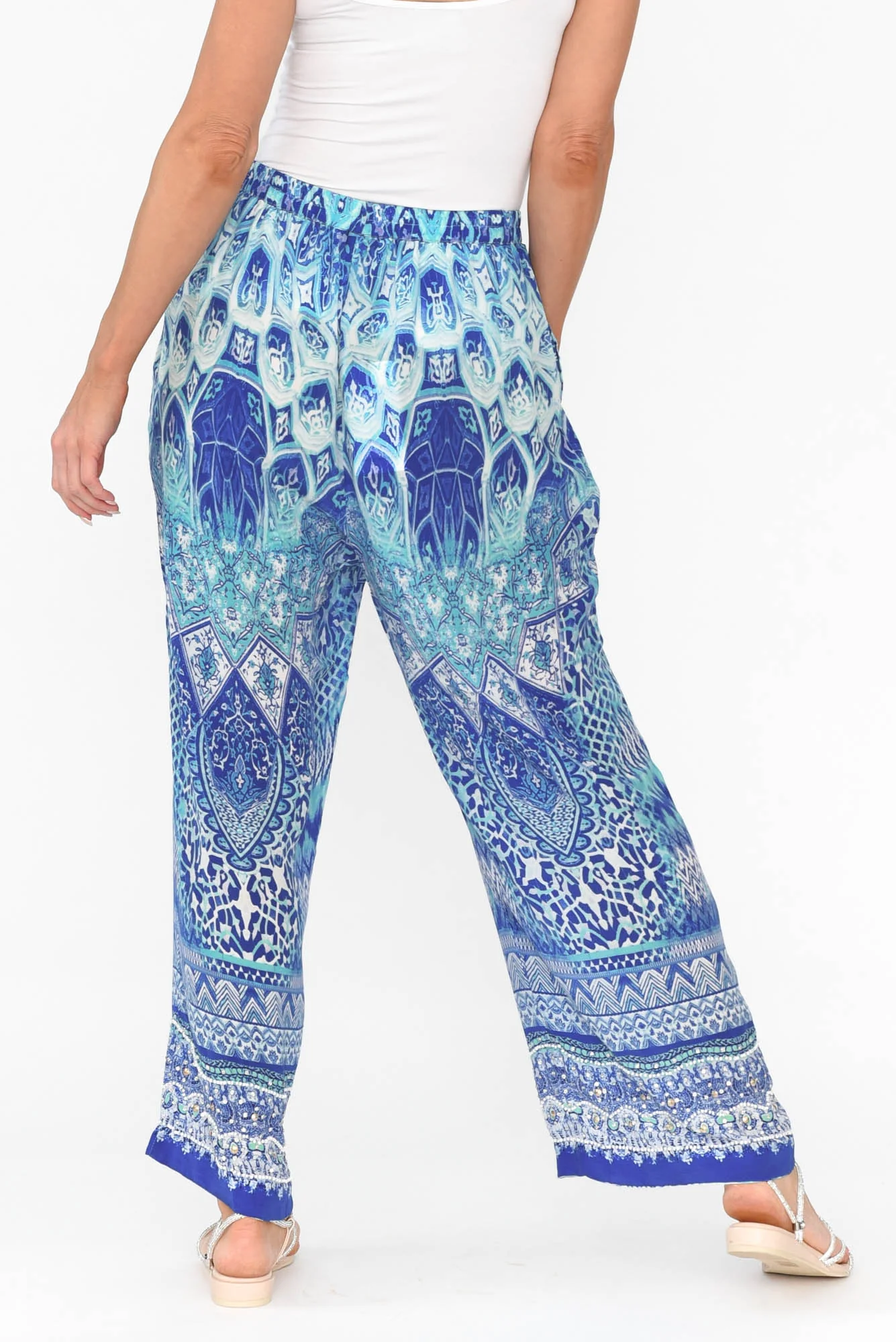 Florence Blue Silk Wide Leg Pants - Image 4