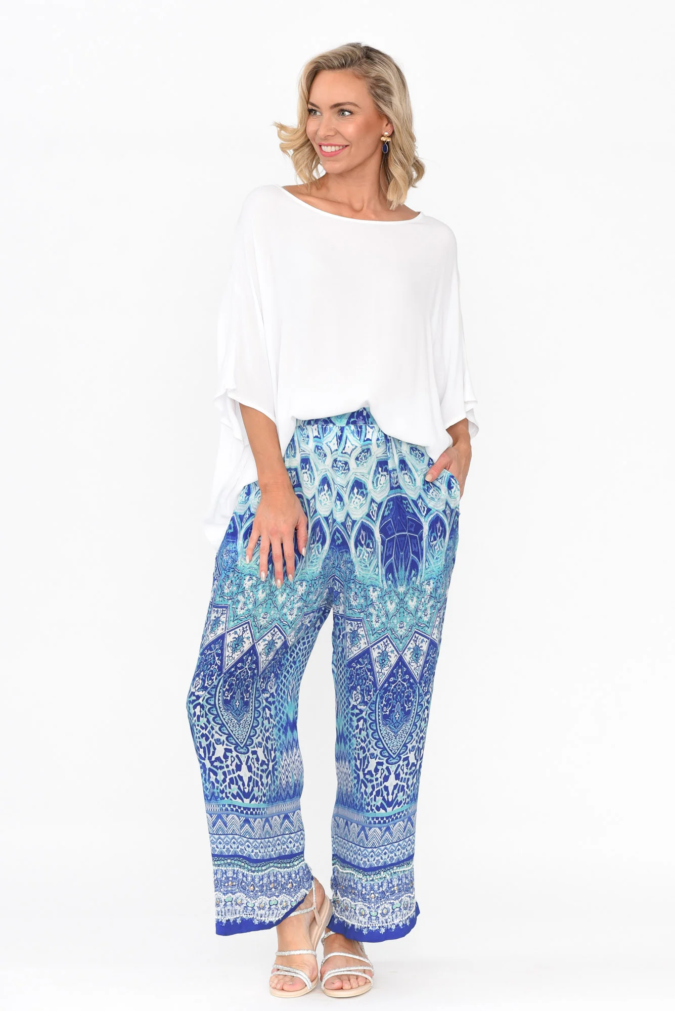 Florence Blue Silk Wide Leg Pants - Image 5