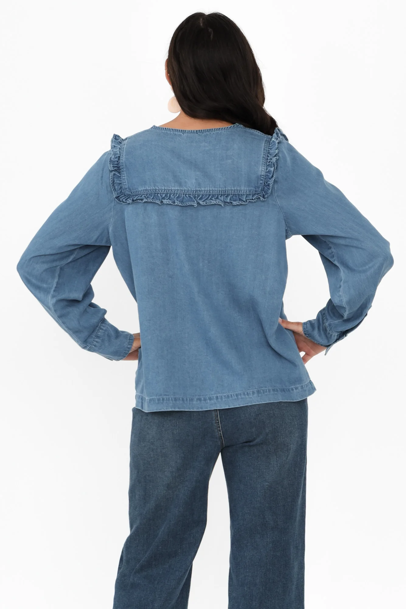 Frankie Blue Denim Frill Blouse - Image 4