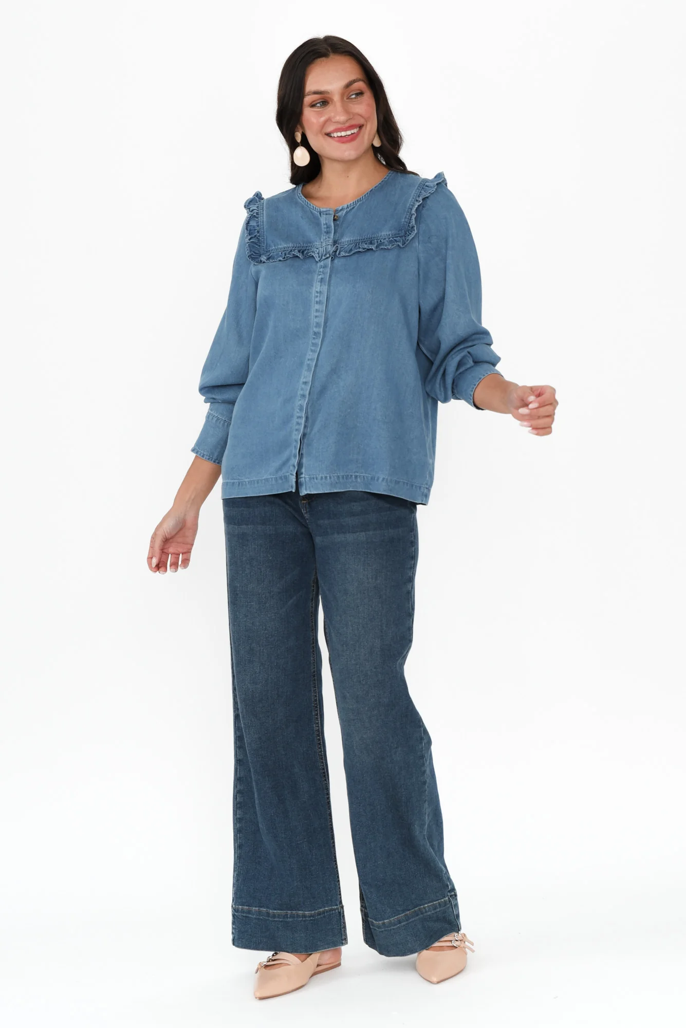 Frankie Blue Denim Frill Blouse - Image 6