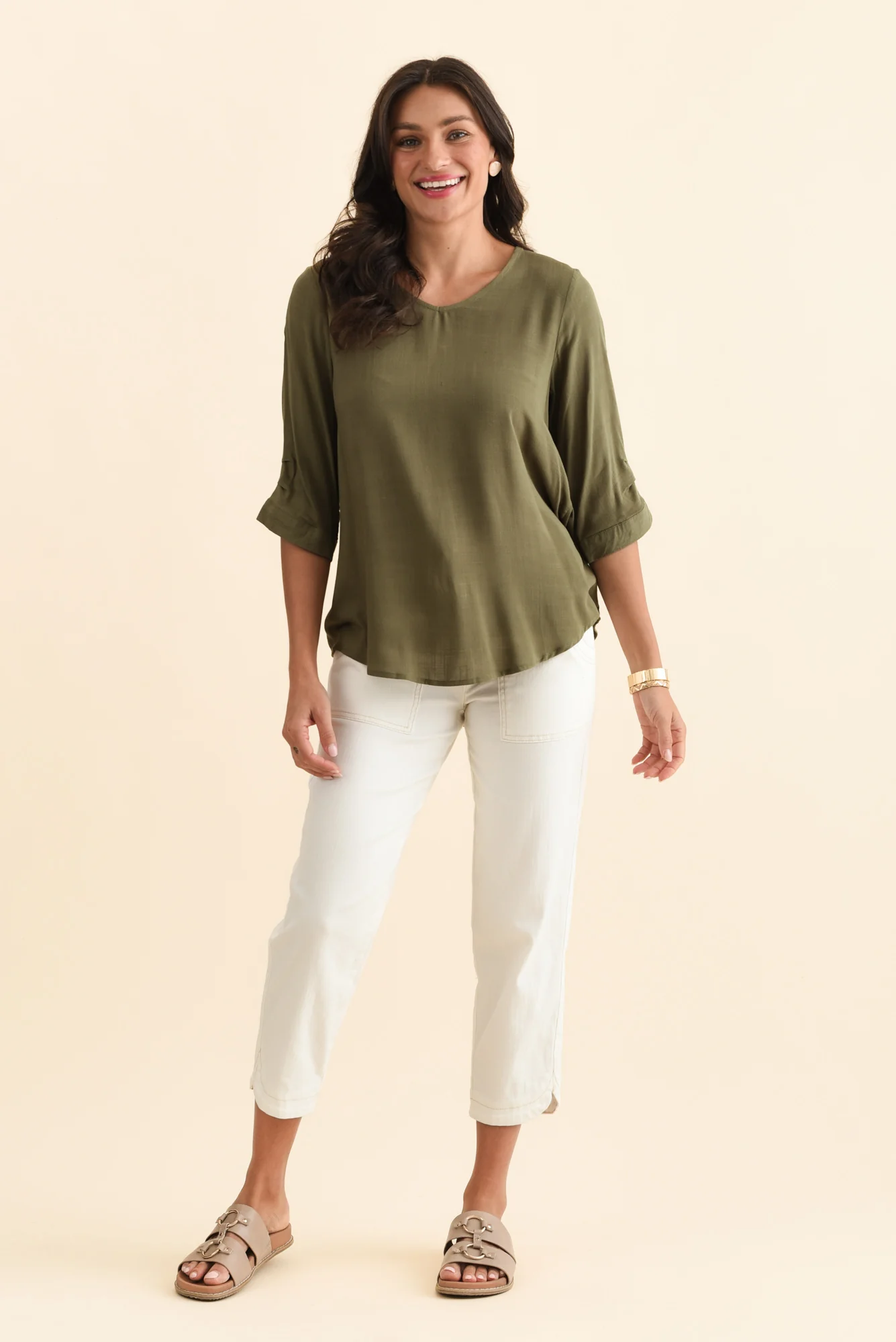 Gomez Khaki Button Top - Image 3