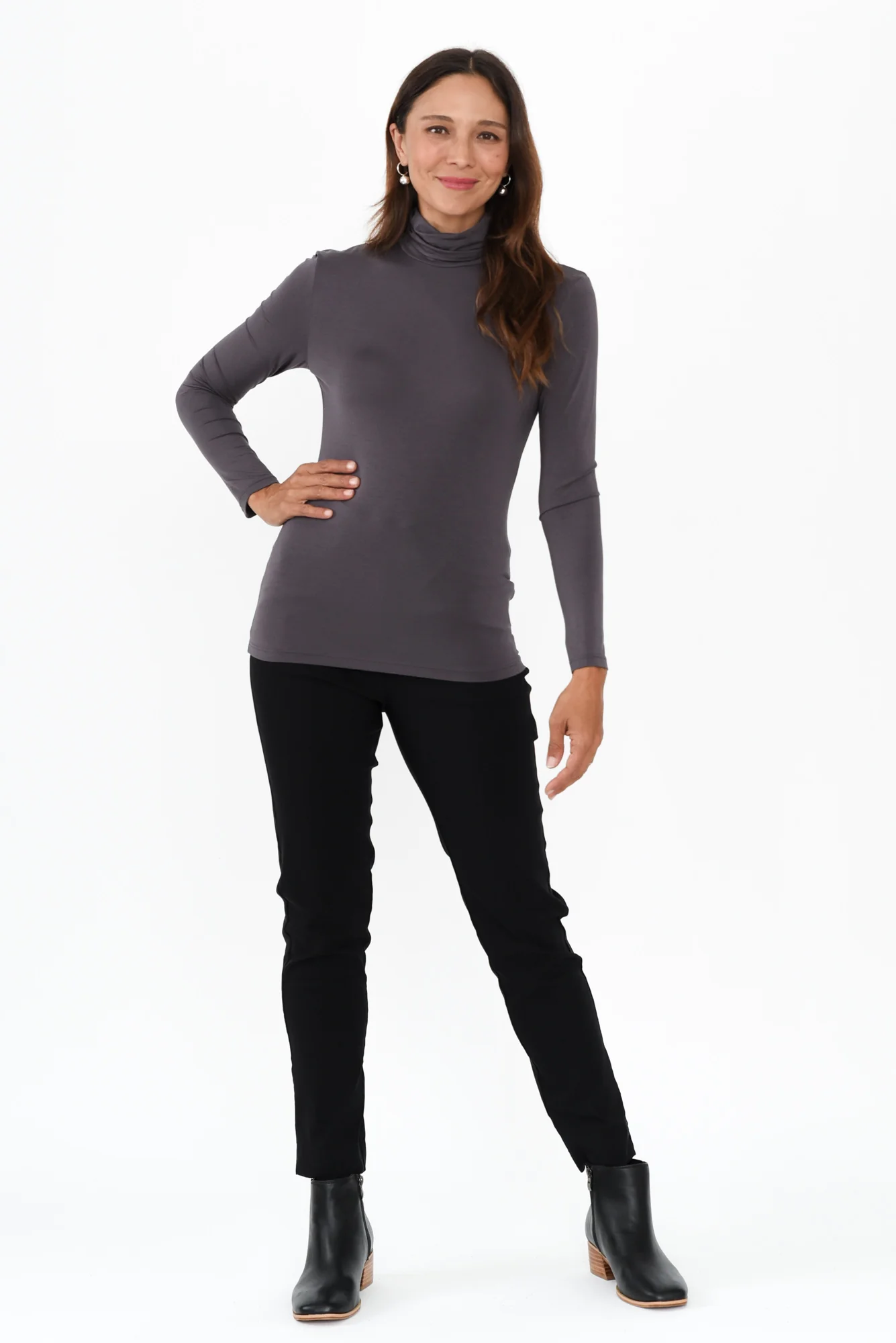 Graphite Micro Modal Turtleneck Top - Image 3