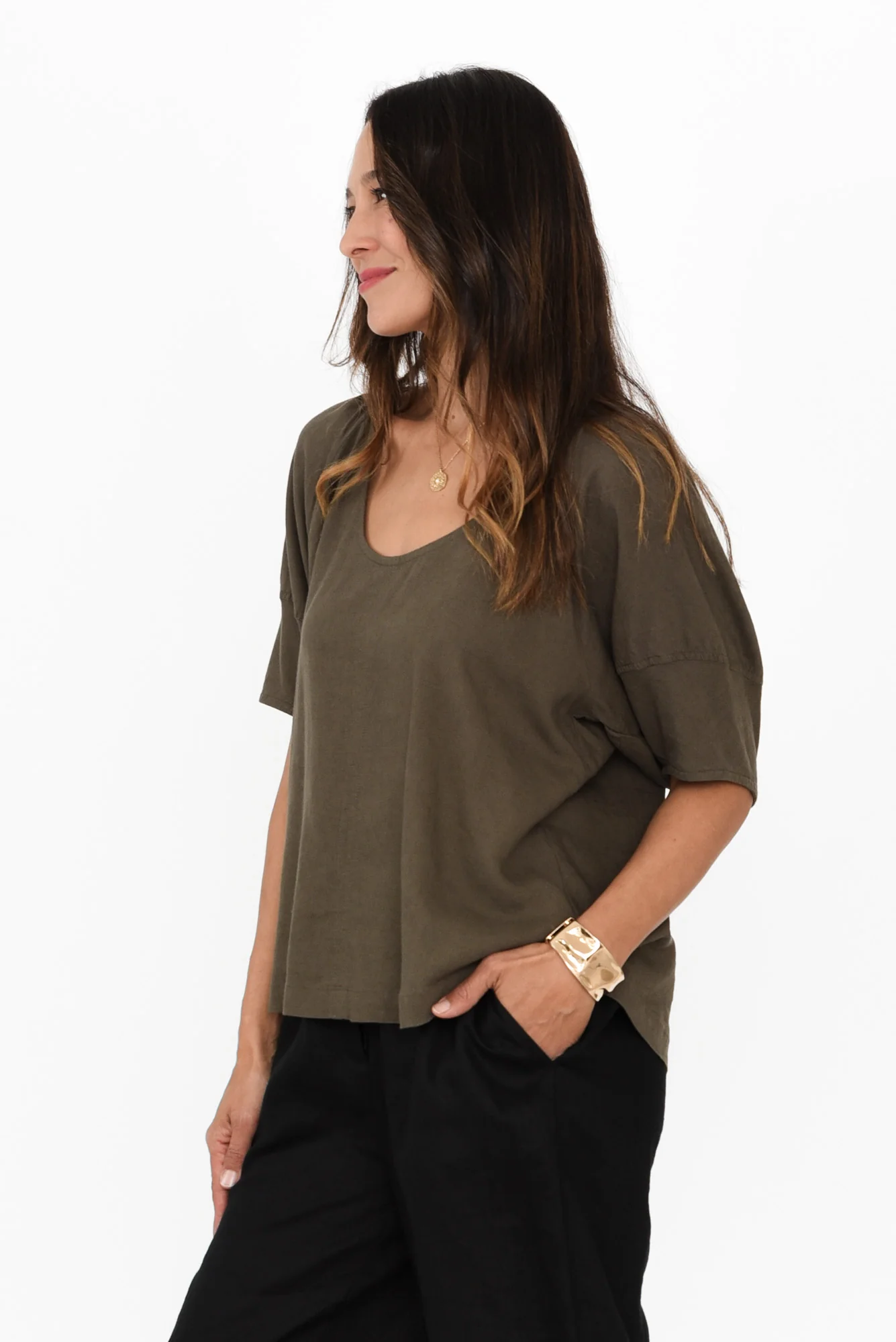 Grove Khaki Linen Blend Top - Image 3