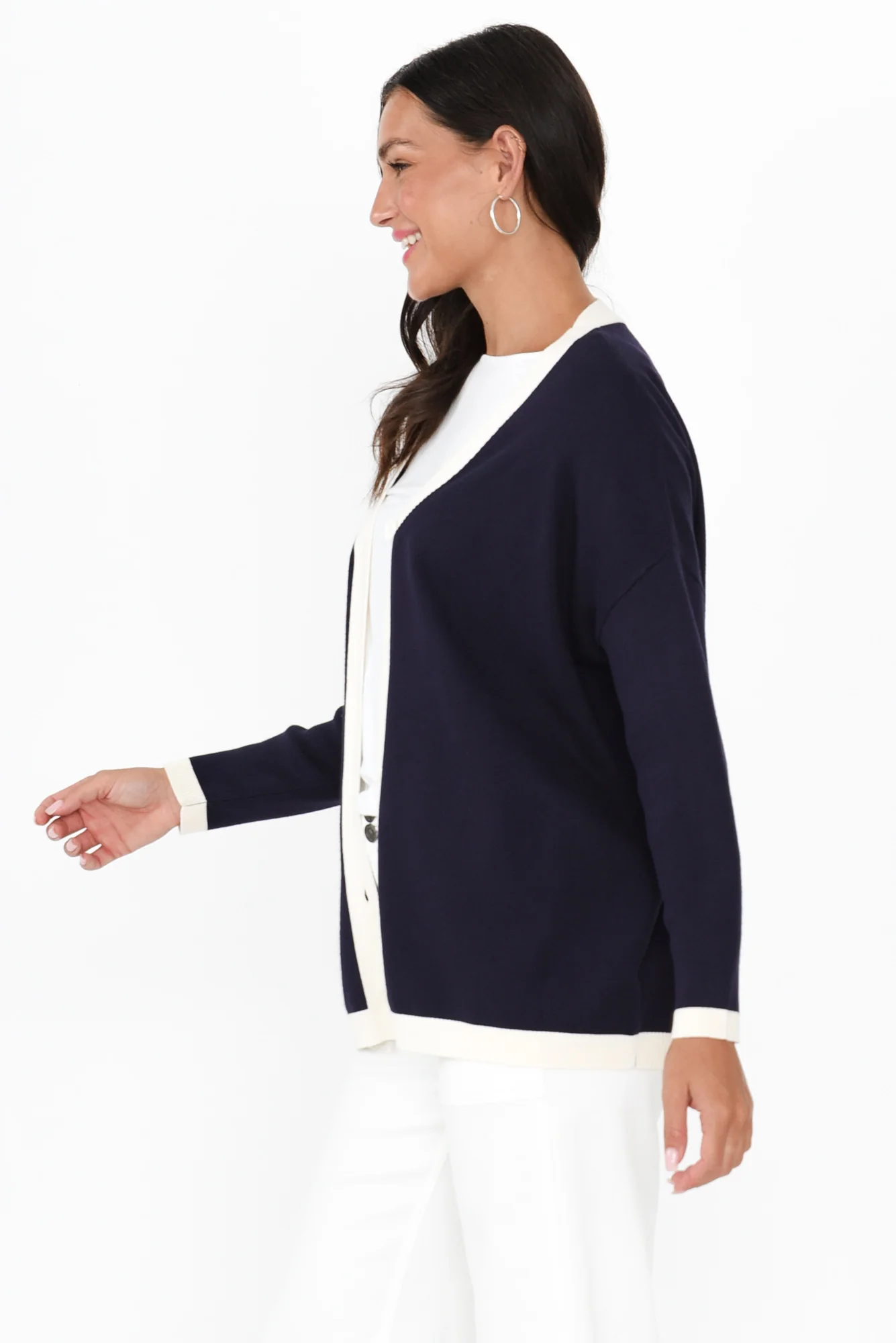 Hampton Navy Contrast Cardigan - Image 3