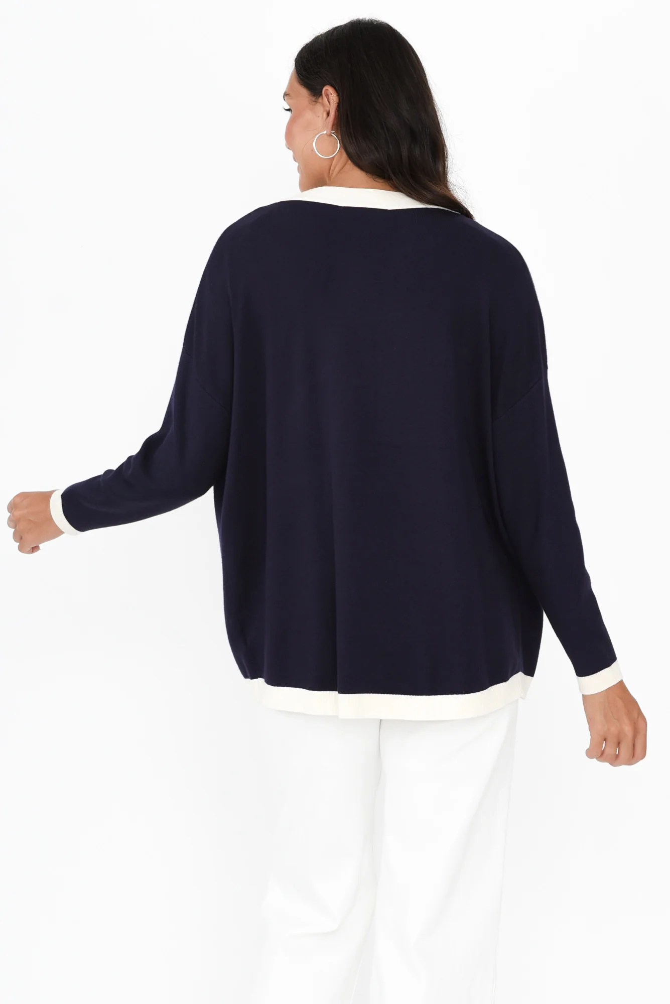 Hampton Navy Contrast Cardigan - Image 4