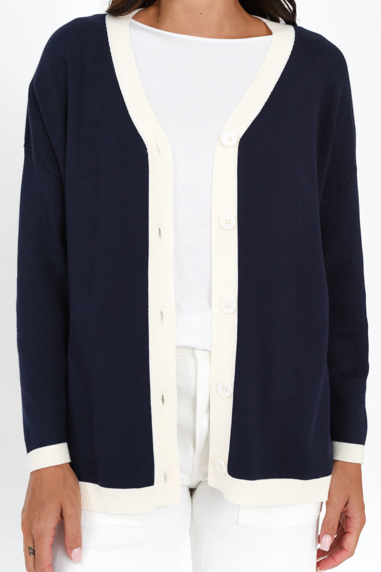 Hampton Navy Contrast Cardigan - Image 5