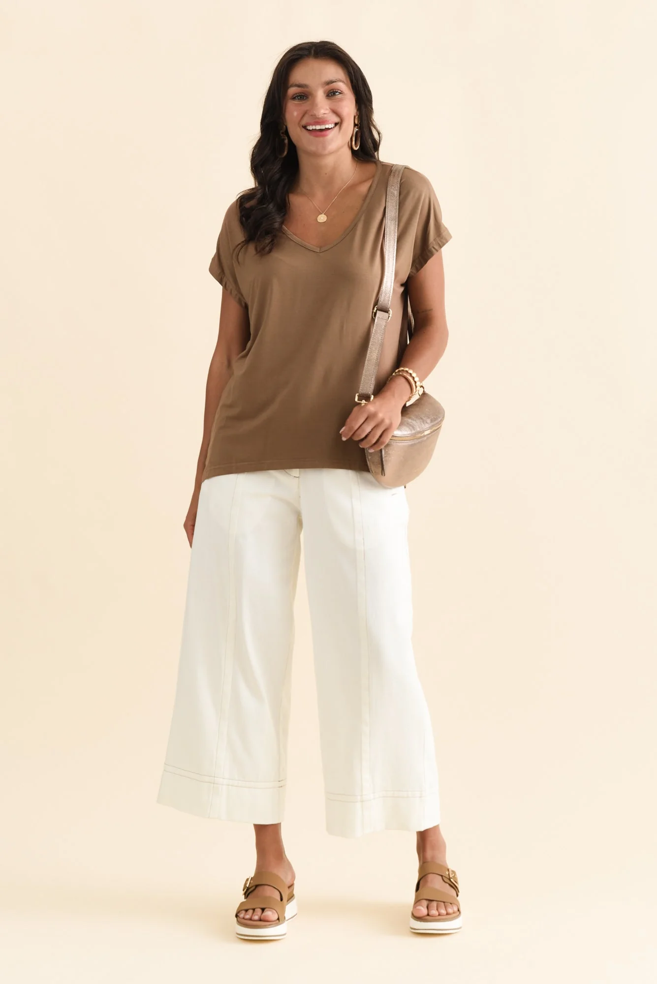 Jenner Mocha V Neck Tee - Image 3