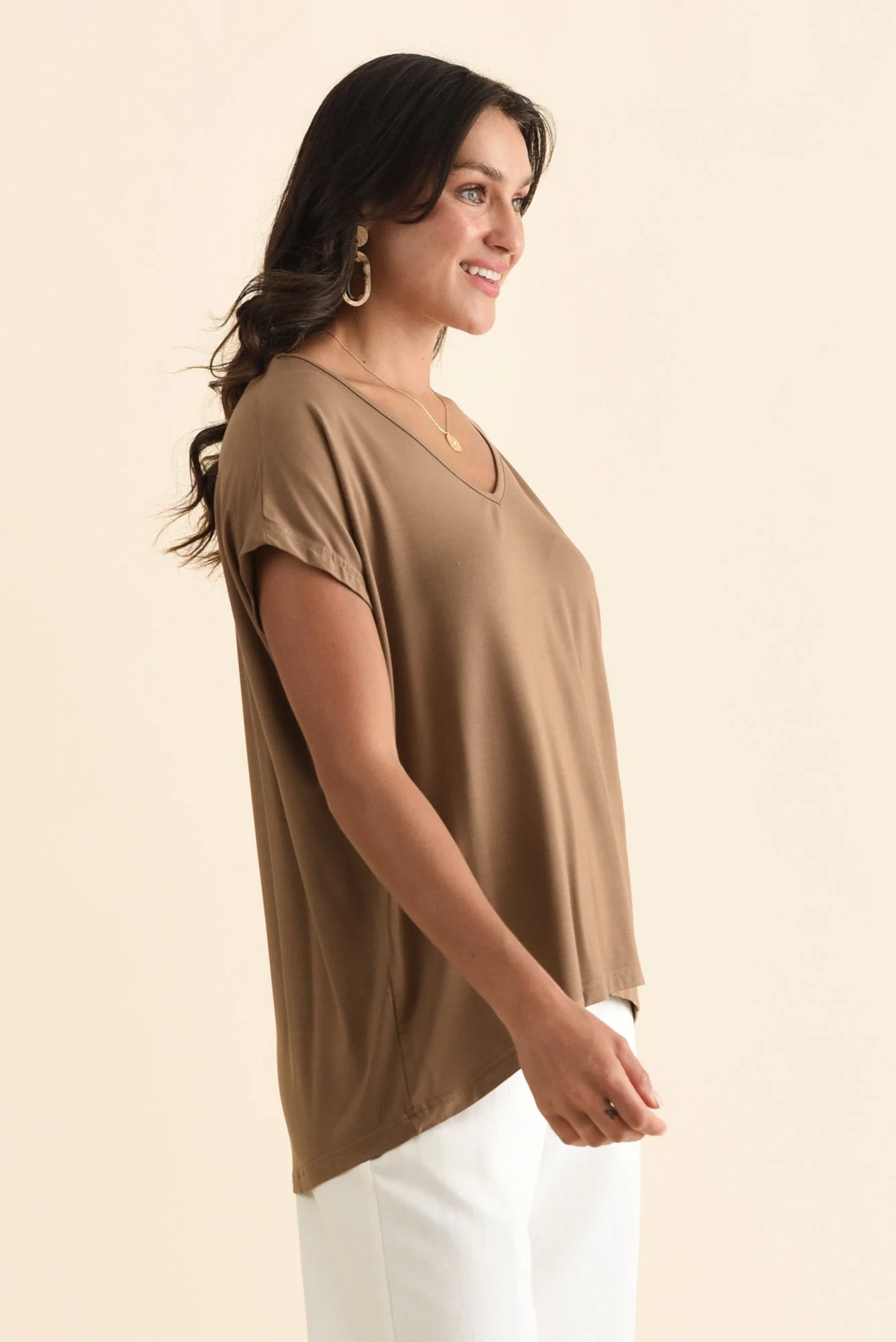 Jenner Mocha V Neck Tee - Image 4