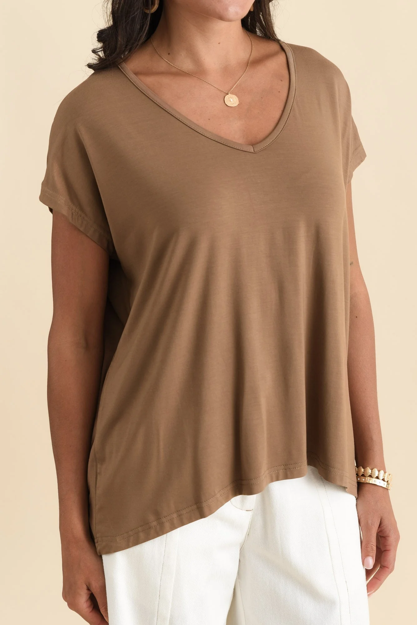 Jenner Mocha V Neck Tee - Image 6
