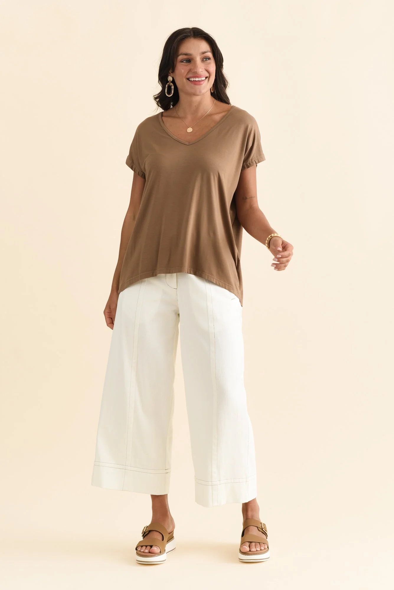 Jenner Mocha V Neck Tee - Image 7