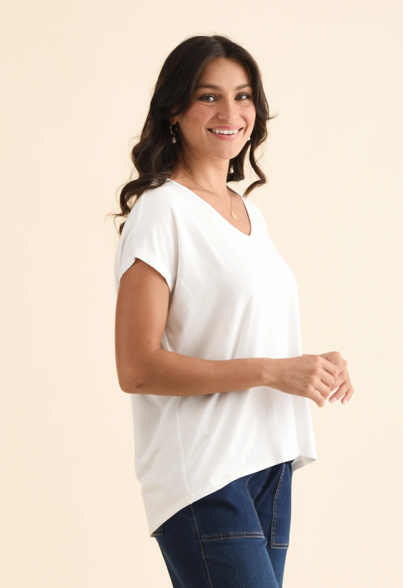 Jenner White V Neck Tee - Image 3