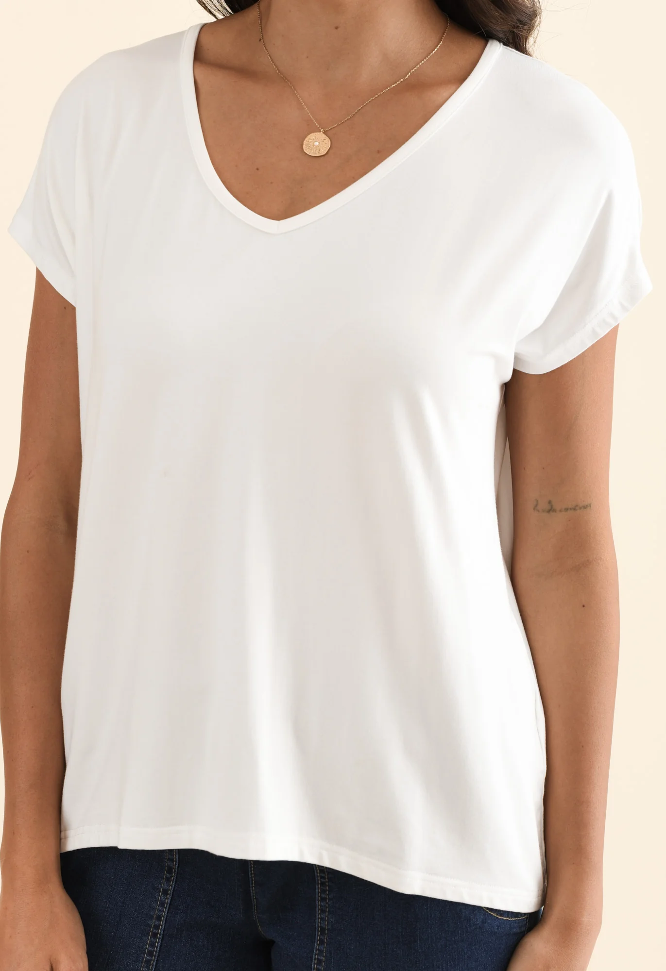 Jenner White V Neck Tee - Image 5