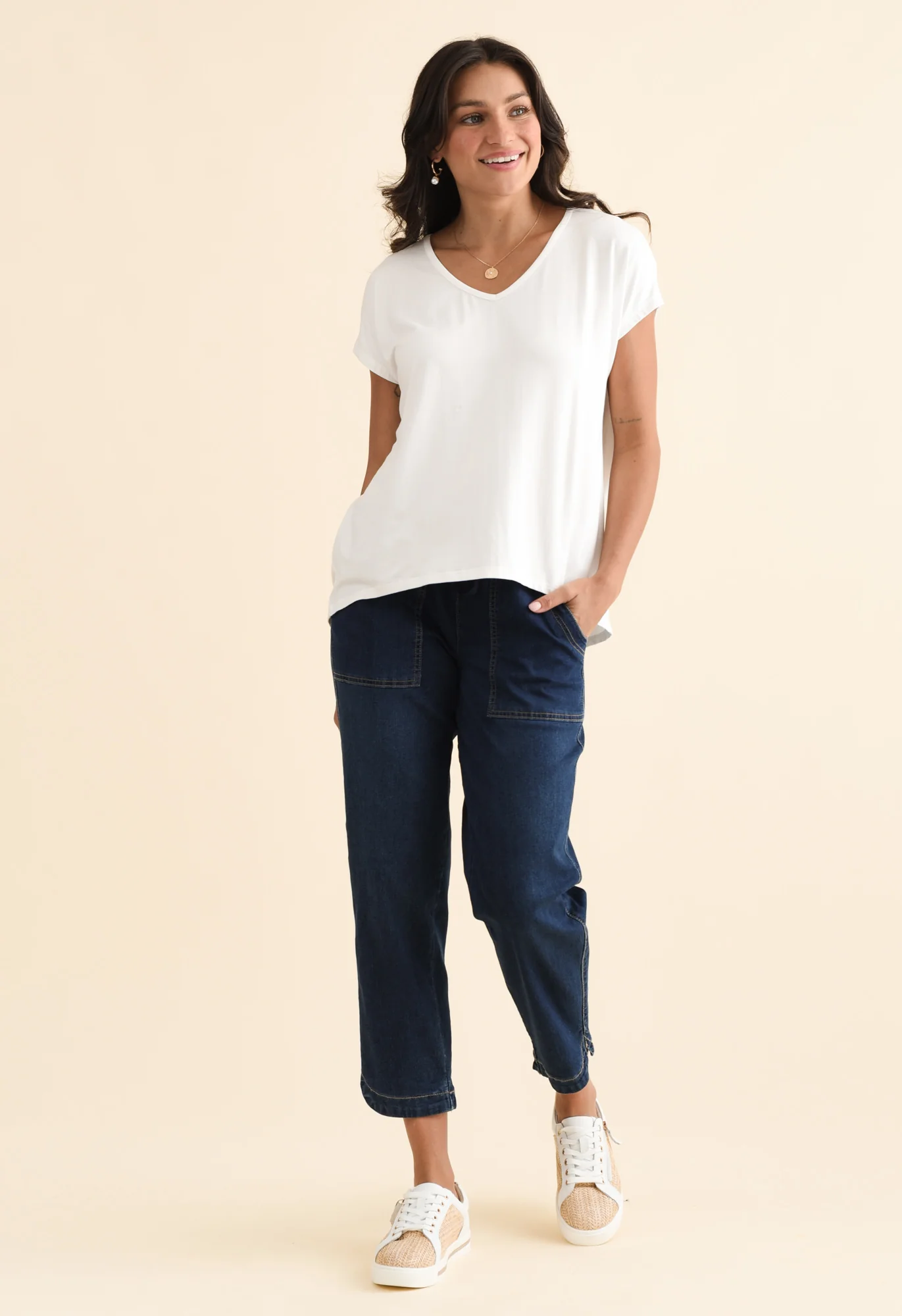 Jenner White V Neck Tee - Image 7