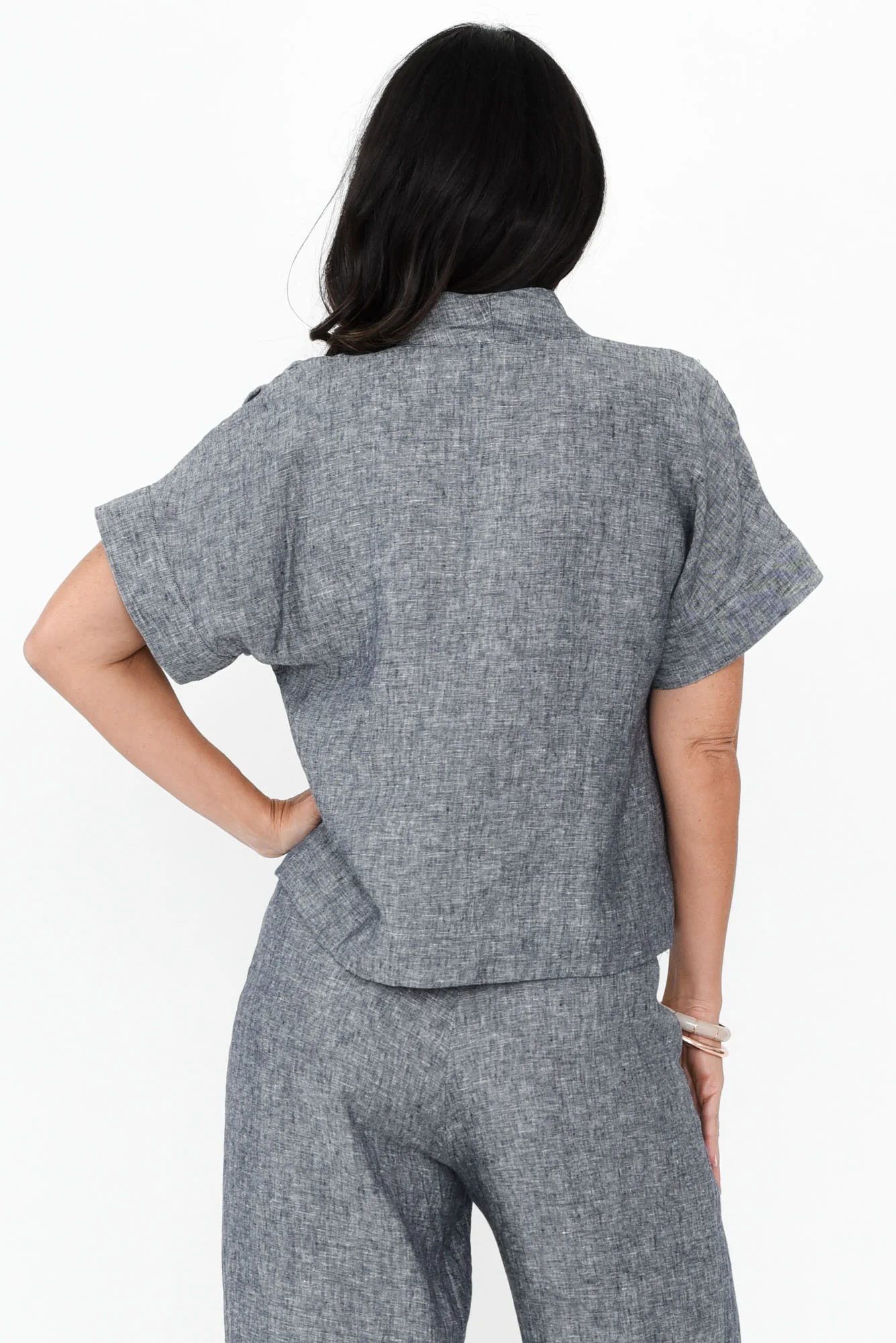 Joss Grey Linen V Neck Top - Image 4