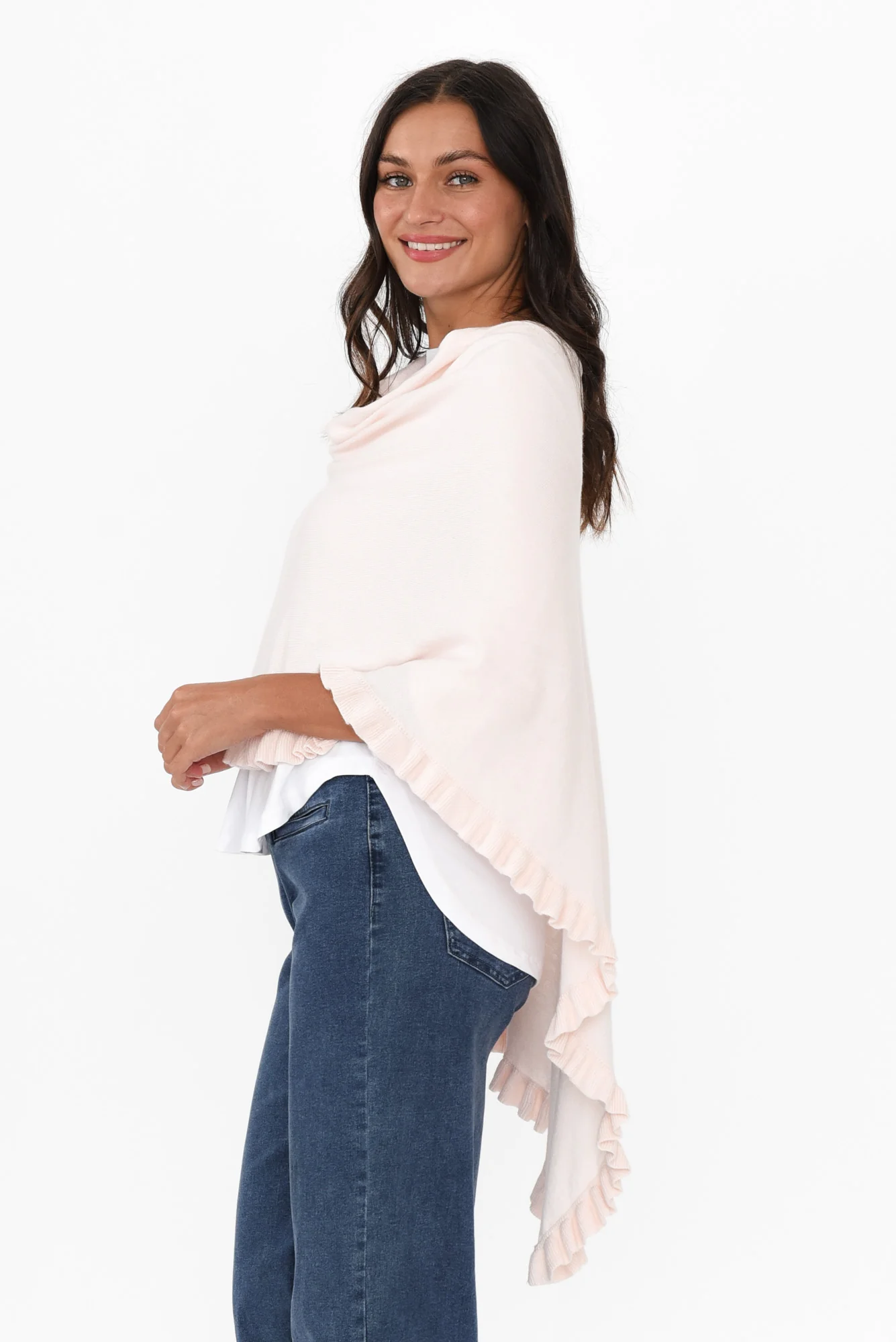 Juni Blush Cotton Cashmere Ruffle Poncho - Image 3