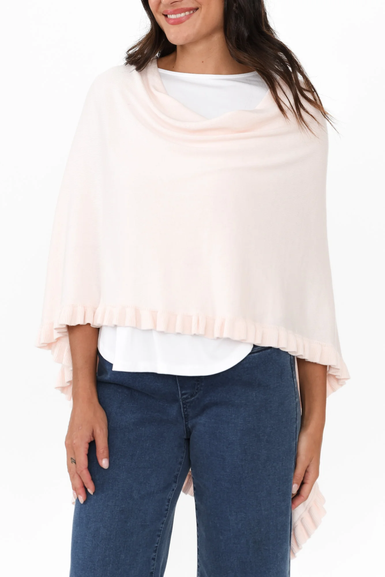 Juni Blush Cotton Cashmere Ruffle Poncho - Image 5