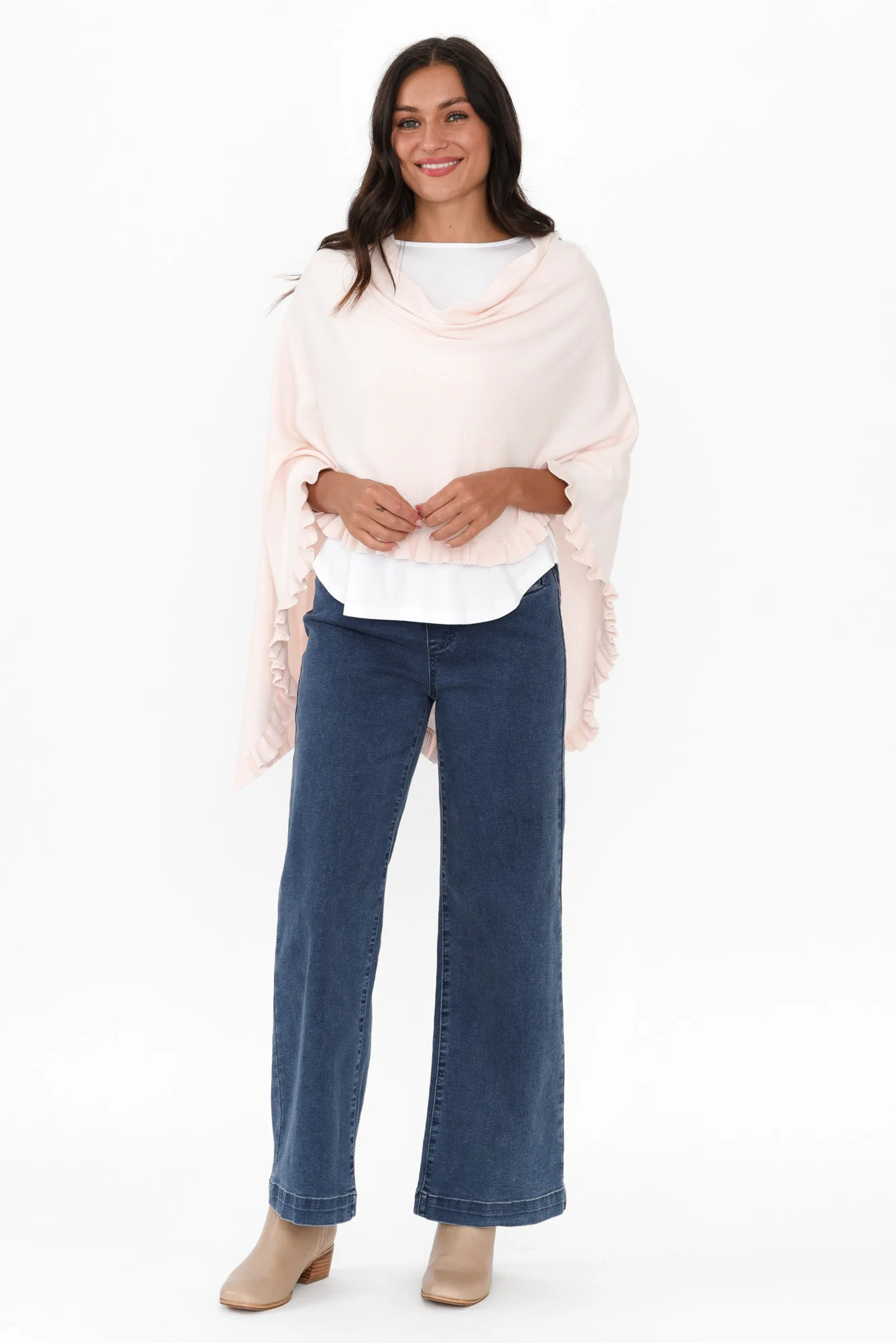 Juni Blush Cotton Cashmere Ruffle Poncho - Image 6