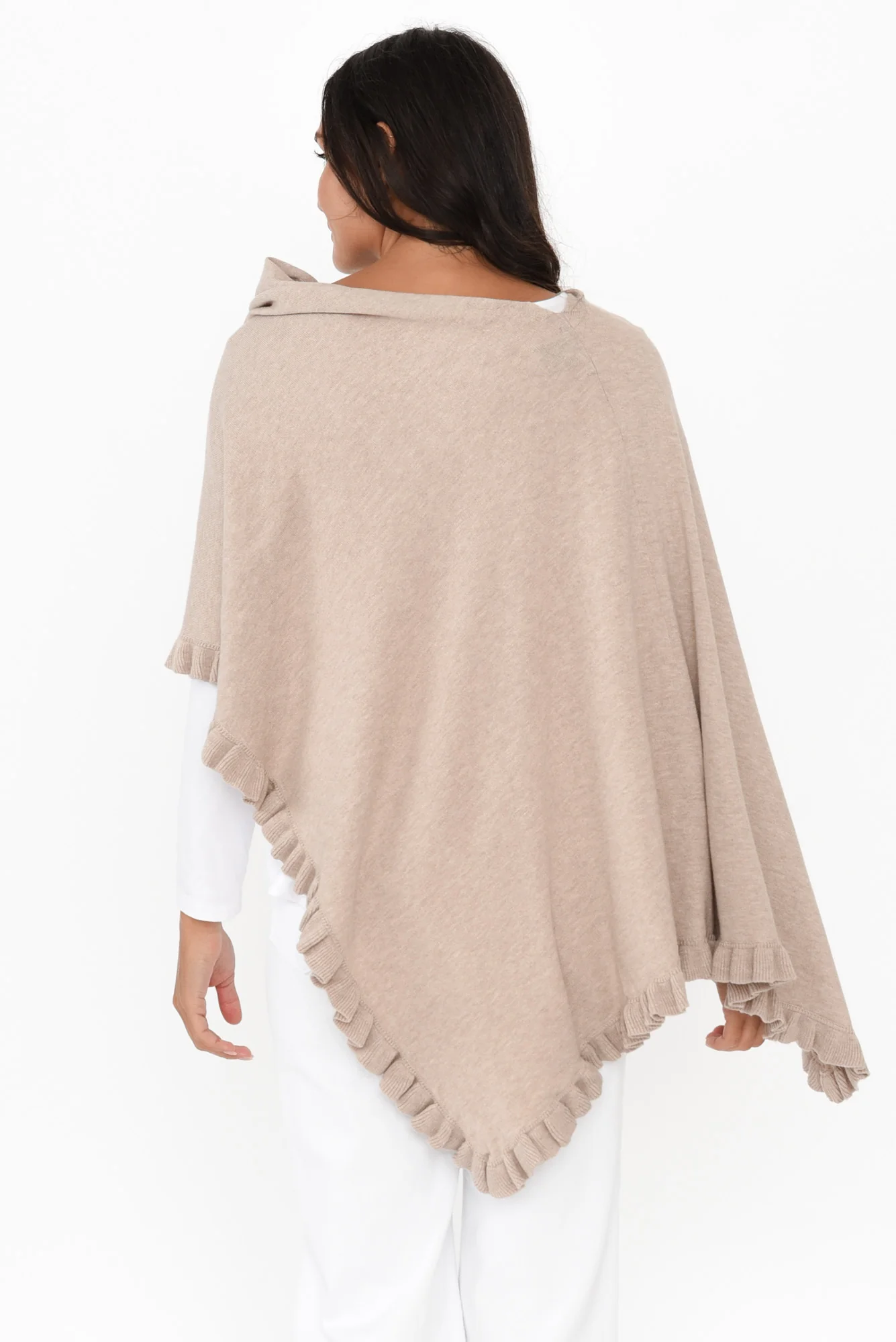 Juni Taupe Cotton Cashmere Ruffle Poncho - Image 5