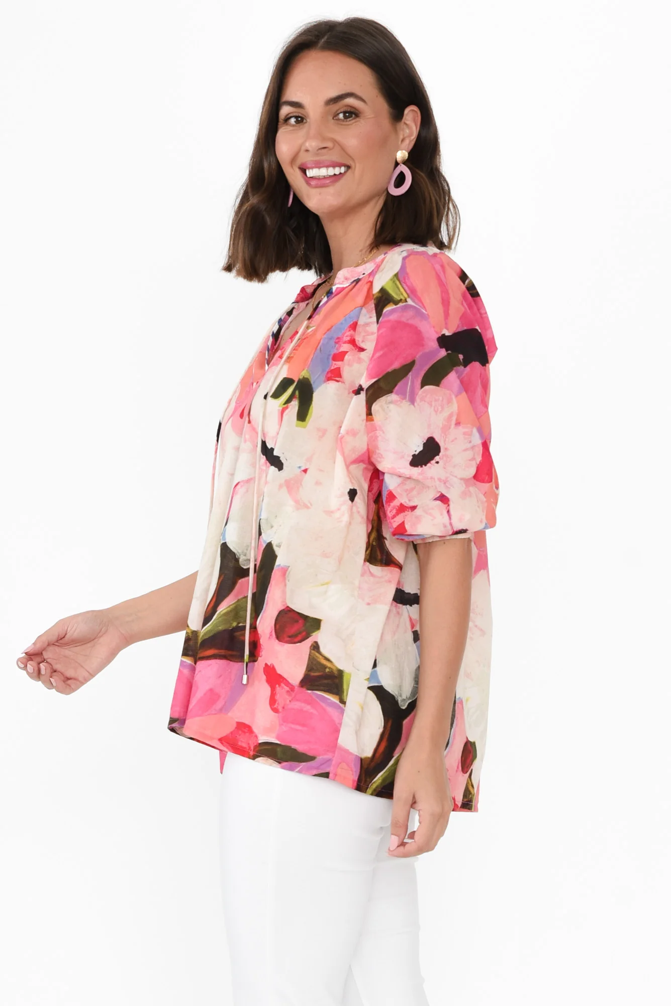 Kath Pink Floral Cotton Tie Top - Image 3
