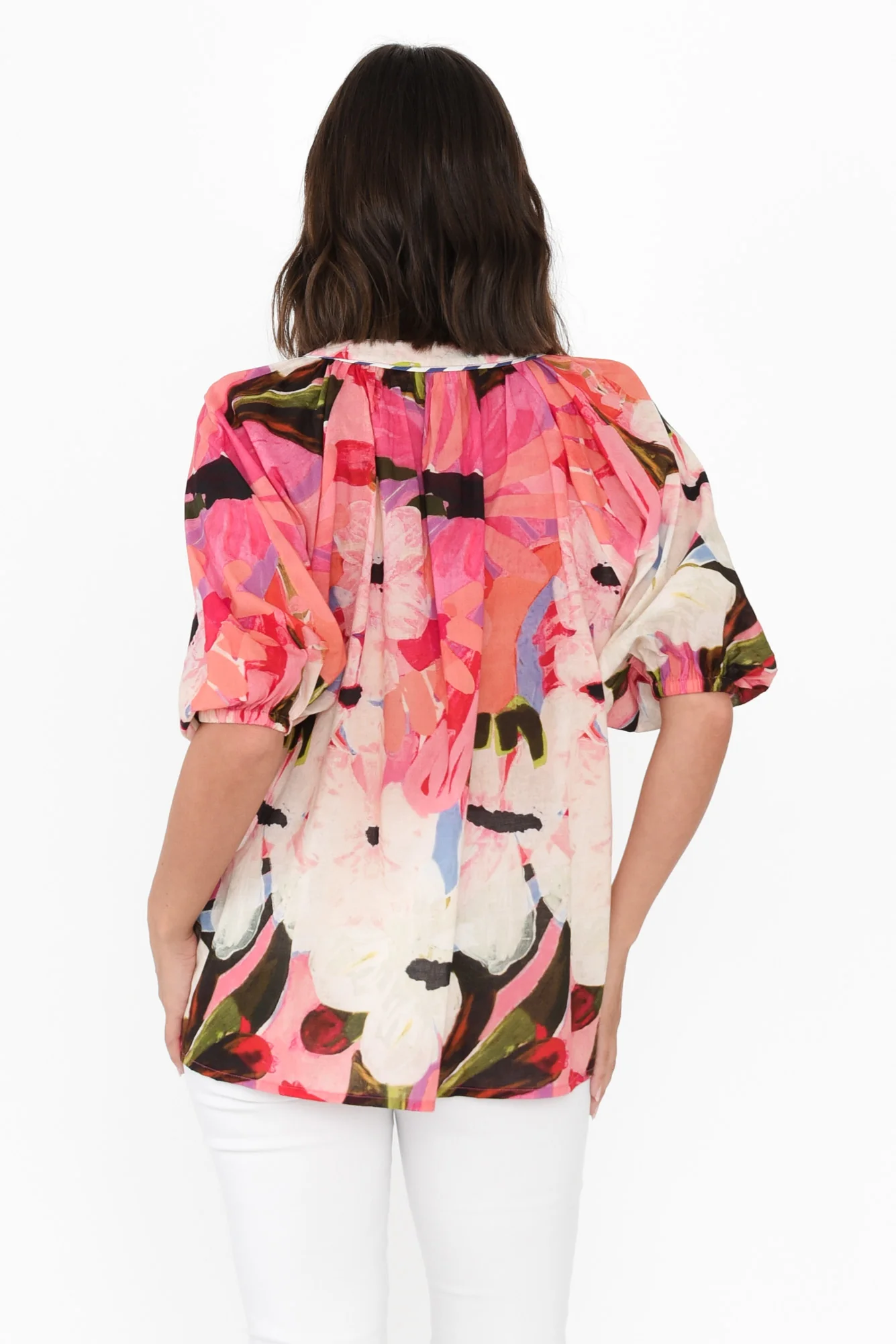 Kath Pink Floral Cotton Tie Top - Image 4