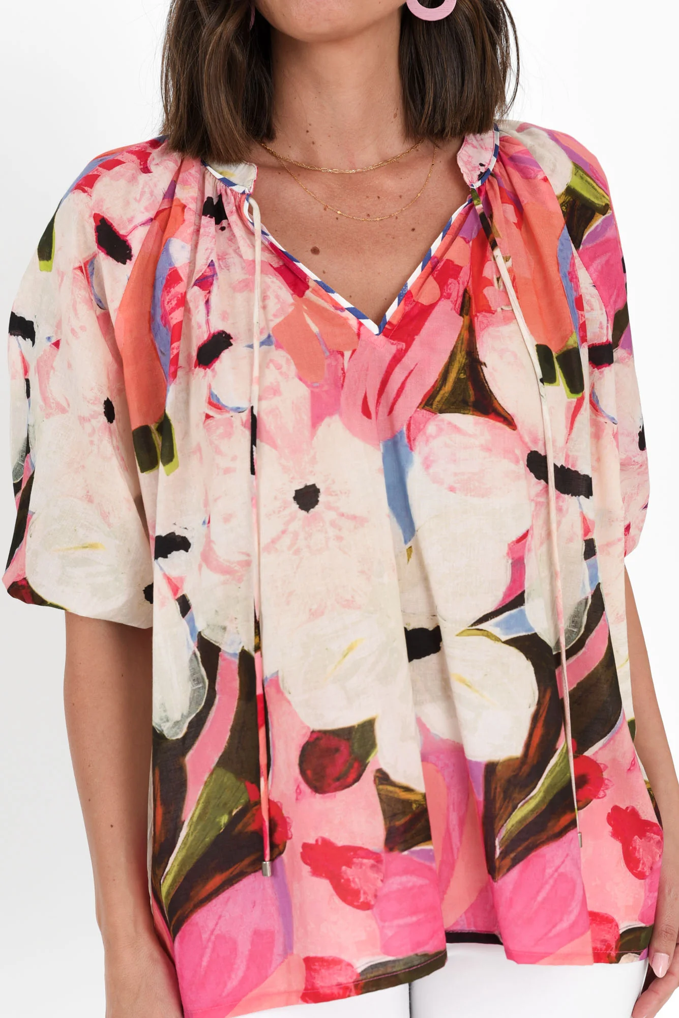 Kath Pink Floral Cotton Tie Top - Image 5