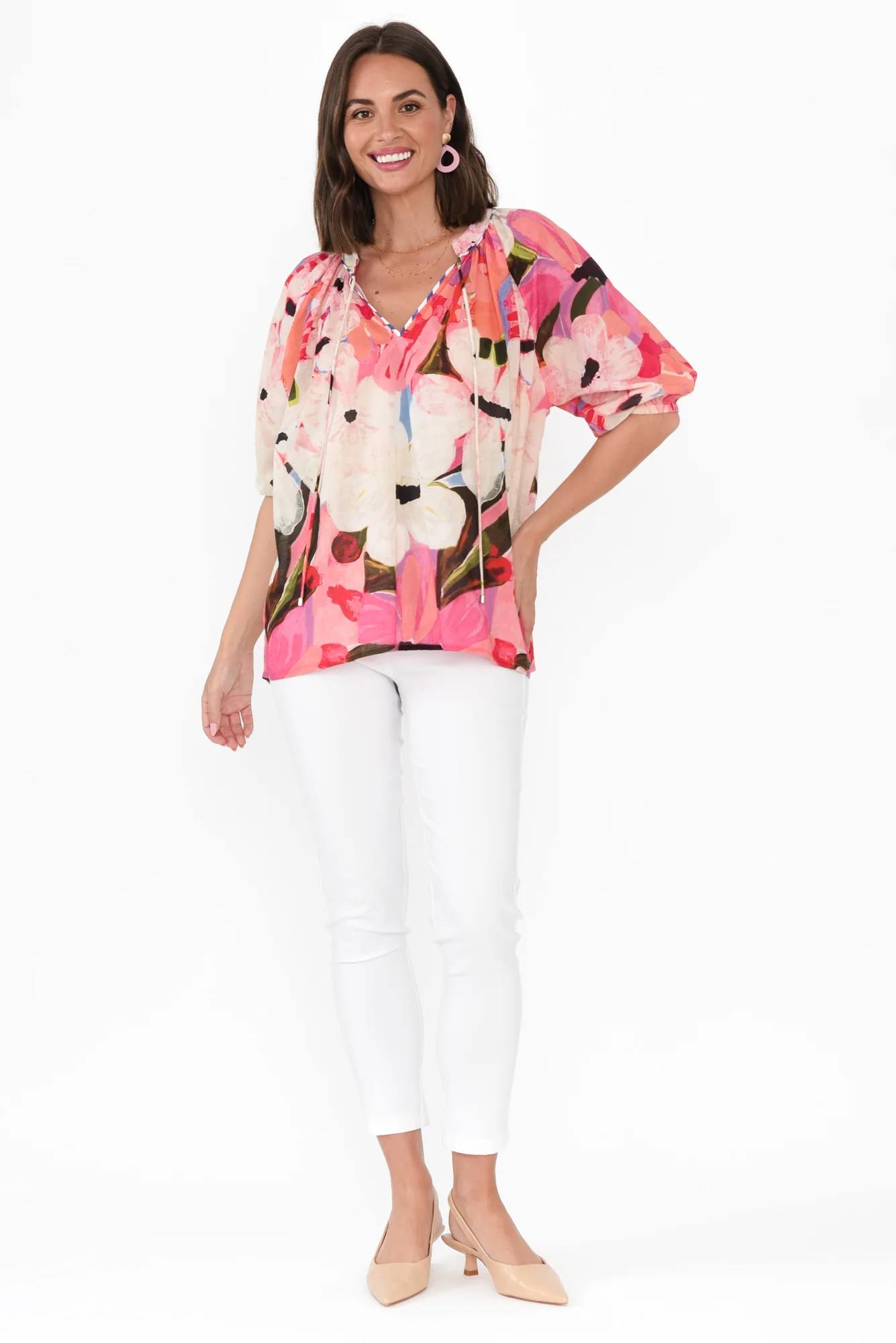 Kath Pink Floral Cotton Tie Top - Image 6