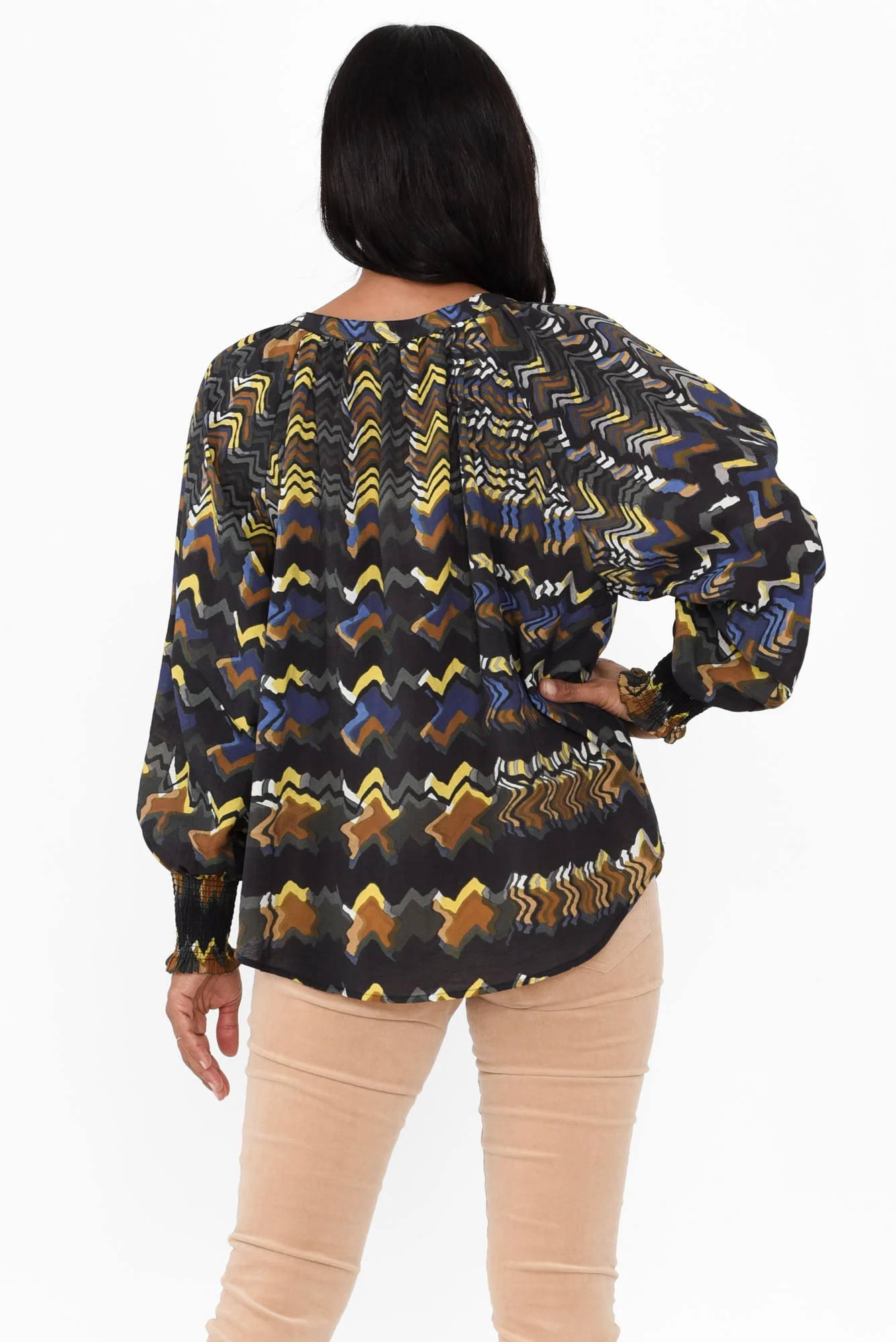 Kolide Navy Abstract Gathered Blouse - Image 4