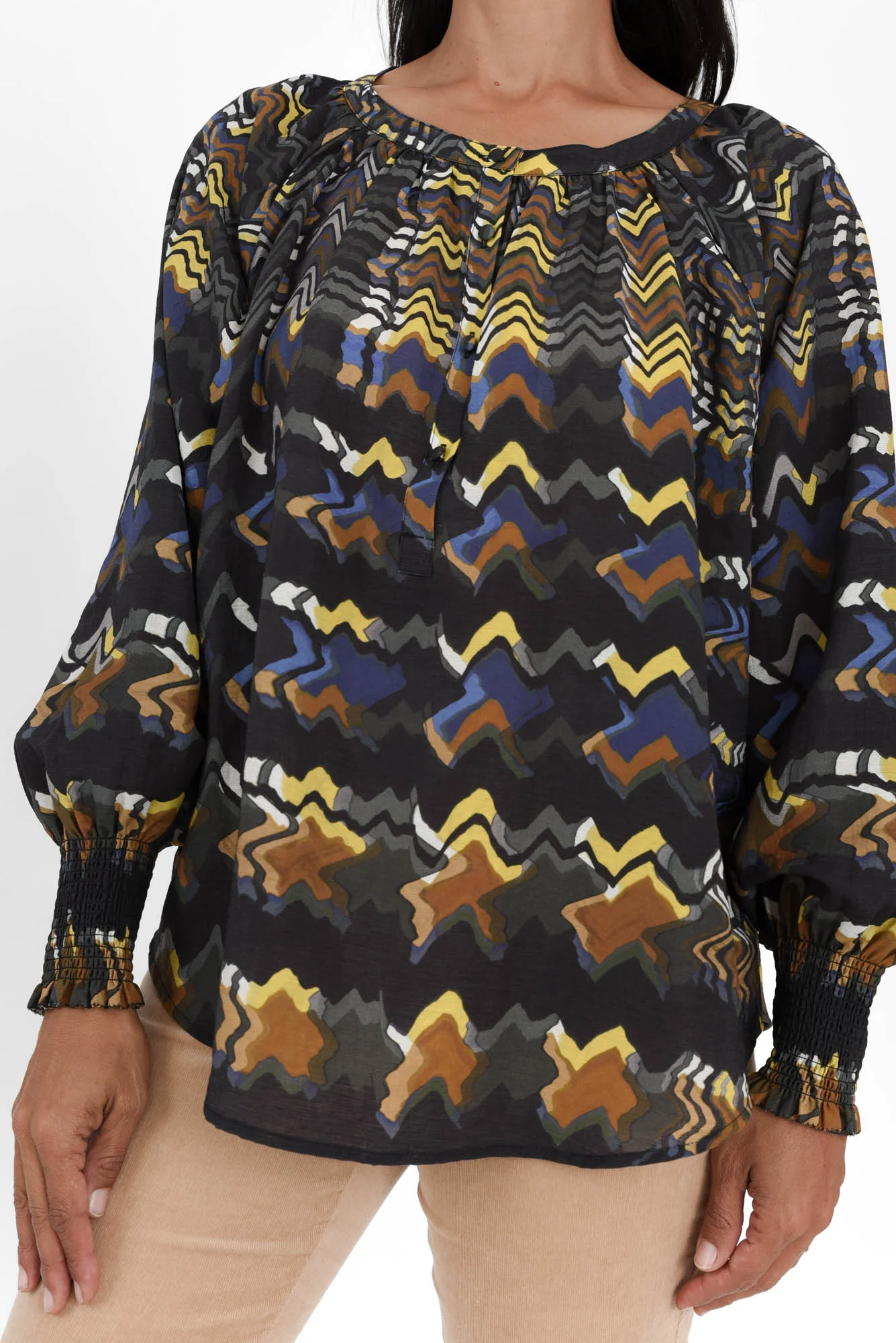 Kolide Navy Abstract Gathered Blouse - Image 5