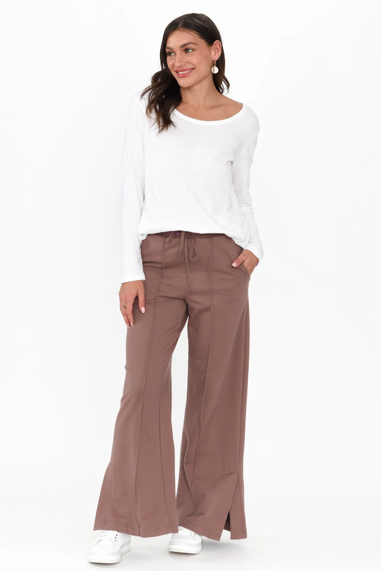 Kyla Brown Cotton Blend Wide Leg Pants - Image 3