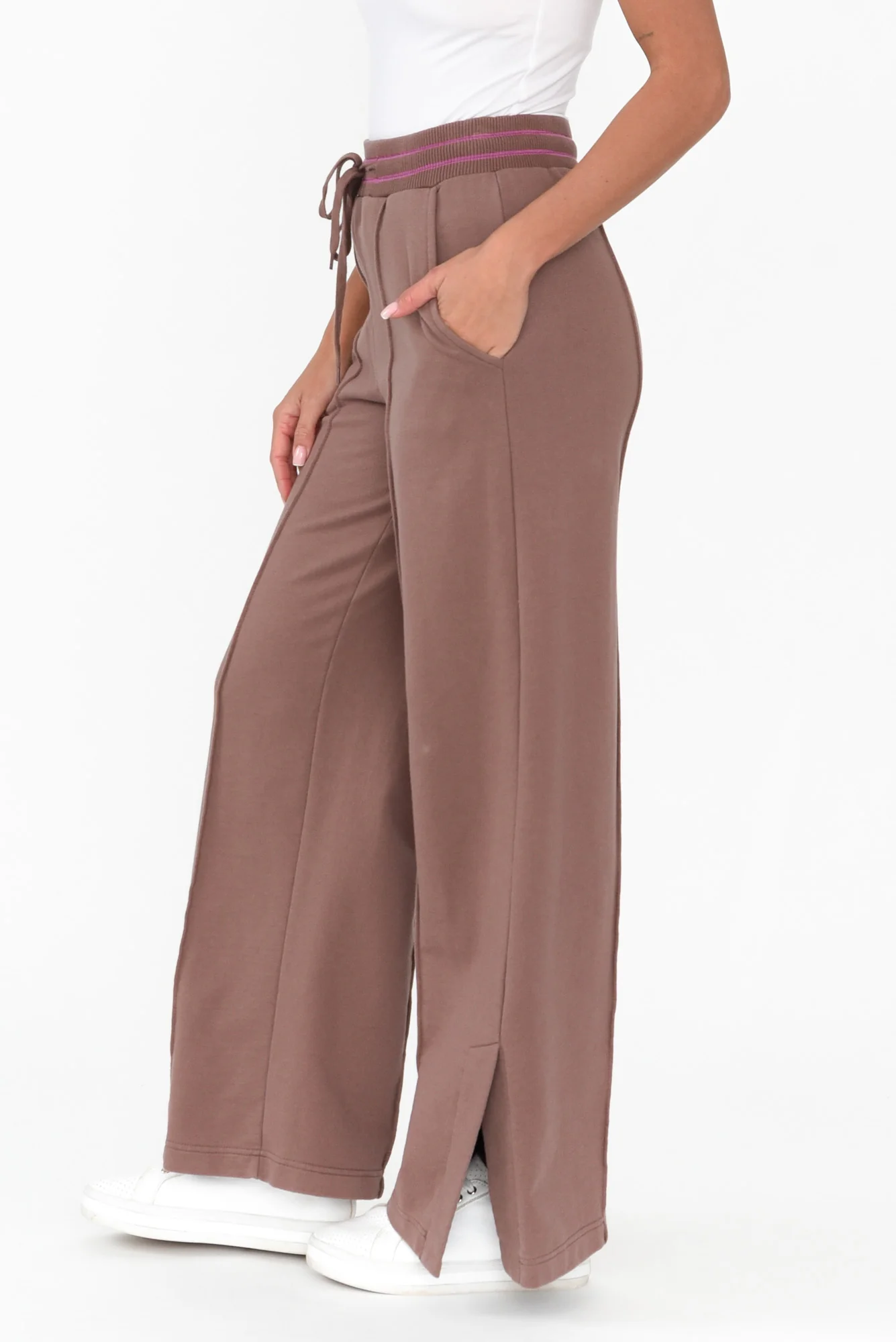 Kyla Brown Cotton Blend Wide Leg Pants - Image 4