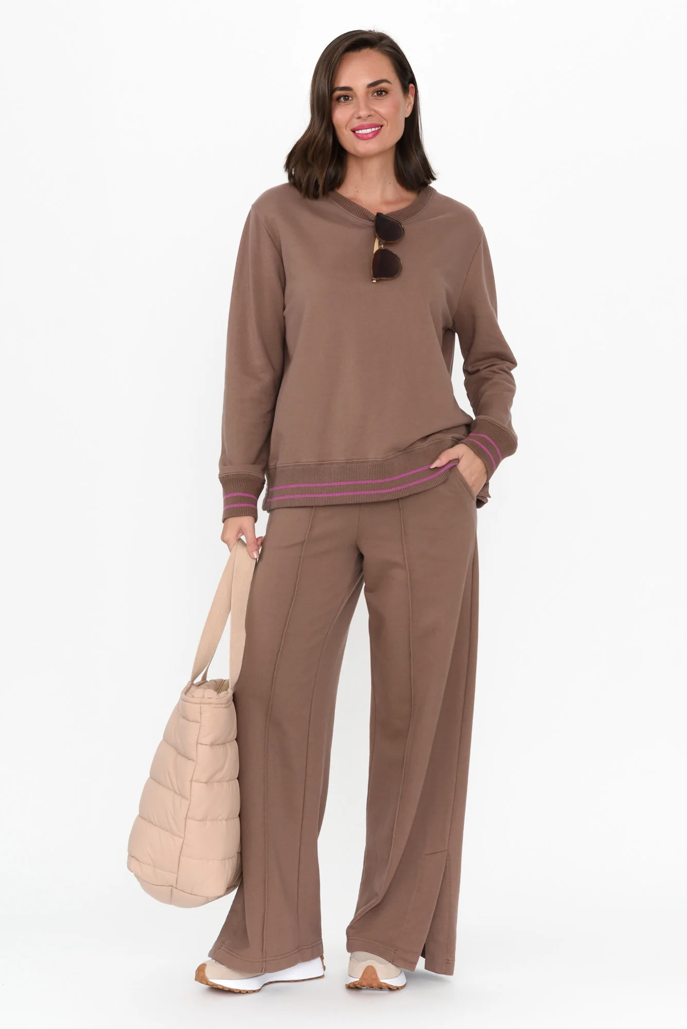 Kyla Brown Cotton Blend Wide Leg Pants - Image 7