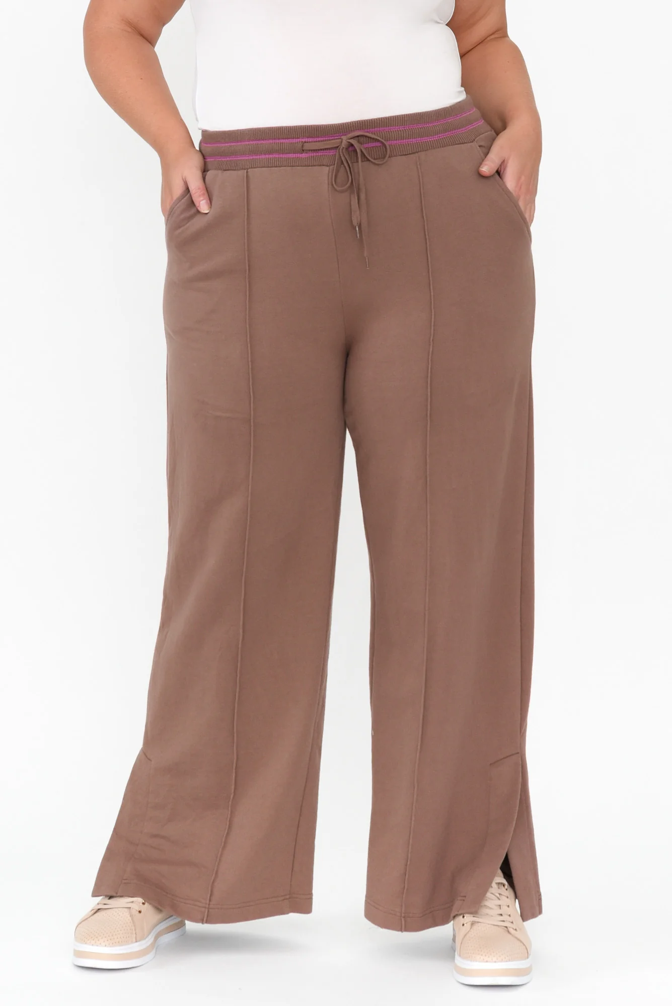 Kyla Brown Cotton Blend Wide Leg Pants - Image 8
