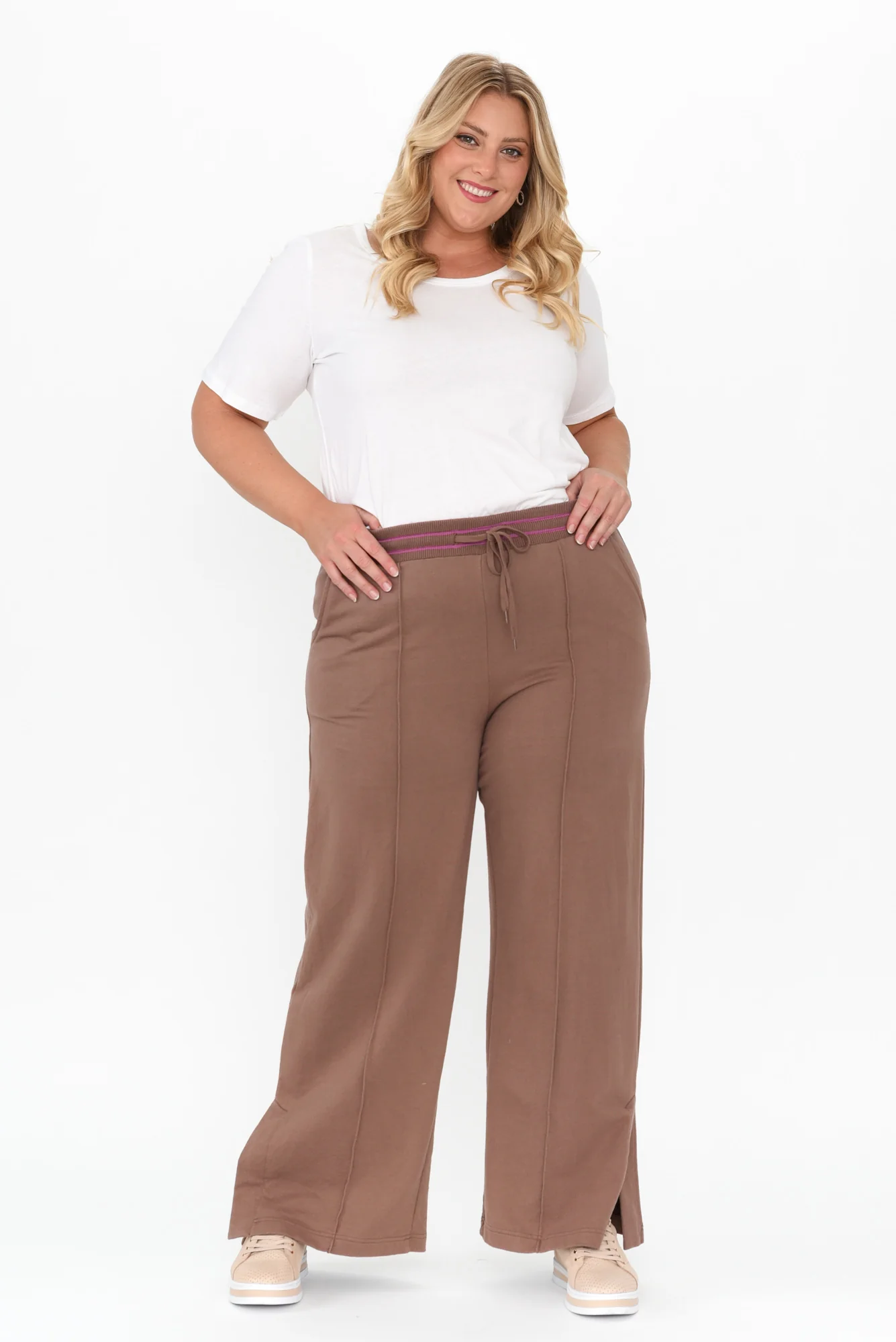 Kyla Brown Cotton Blend Wide Leg Pants - Image 9