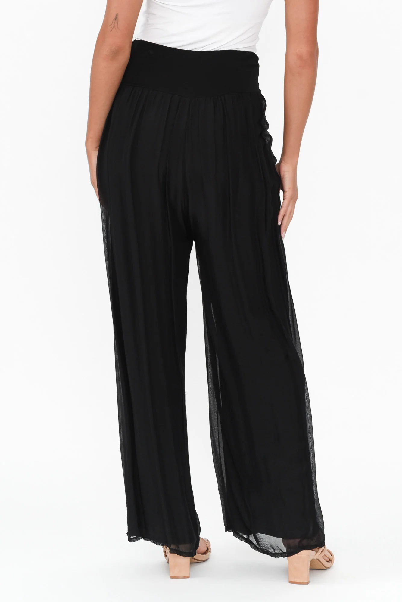 Laurier Black Silk Wide Leg Pants - Image 5