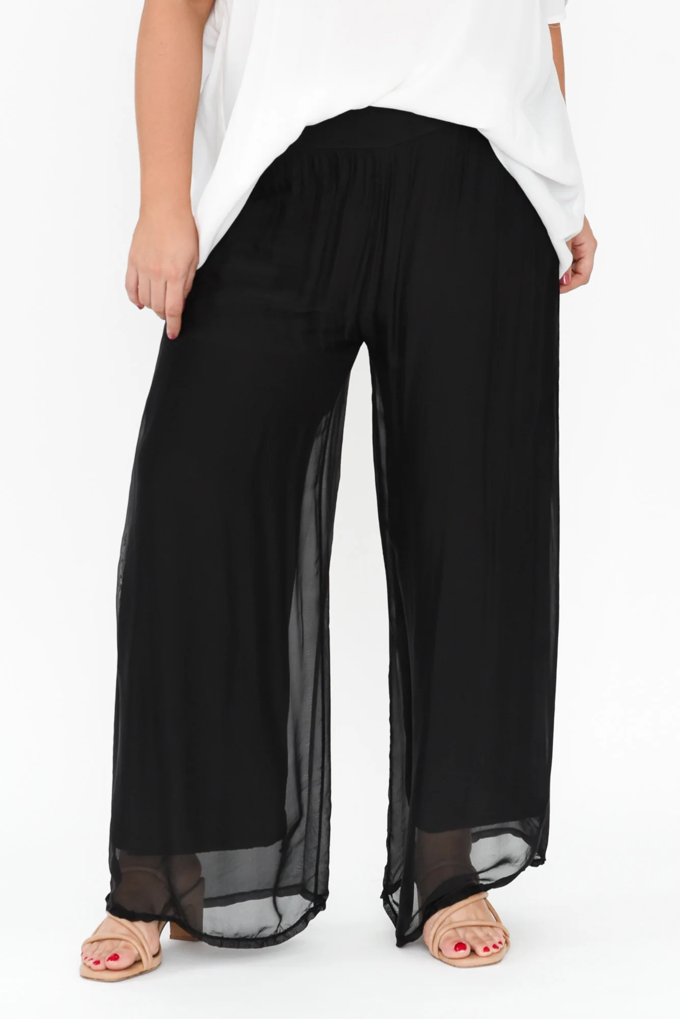 Laurier Black Silk Wide Leg Pants - Image 6