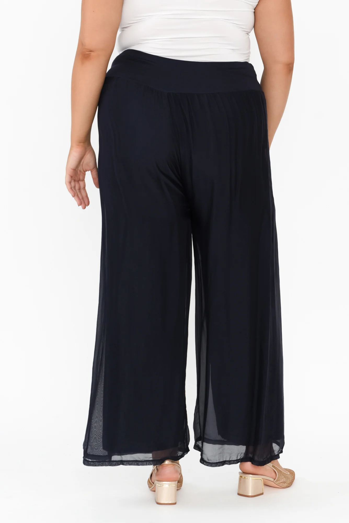 Laurier Navy Silk Wide Leg Pants - Image 10