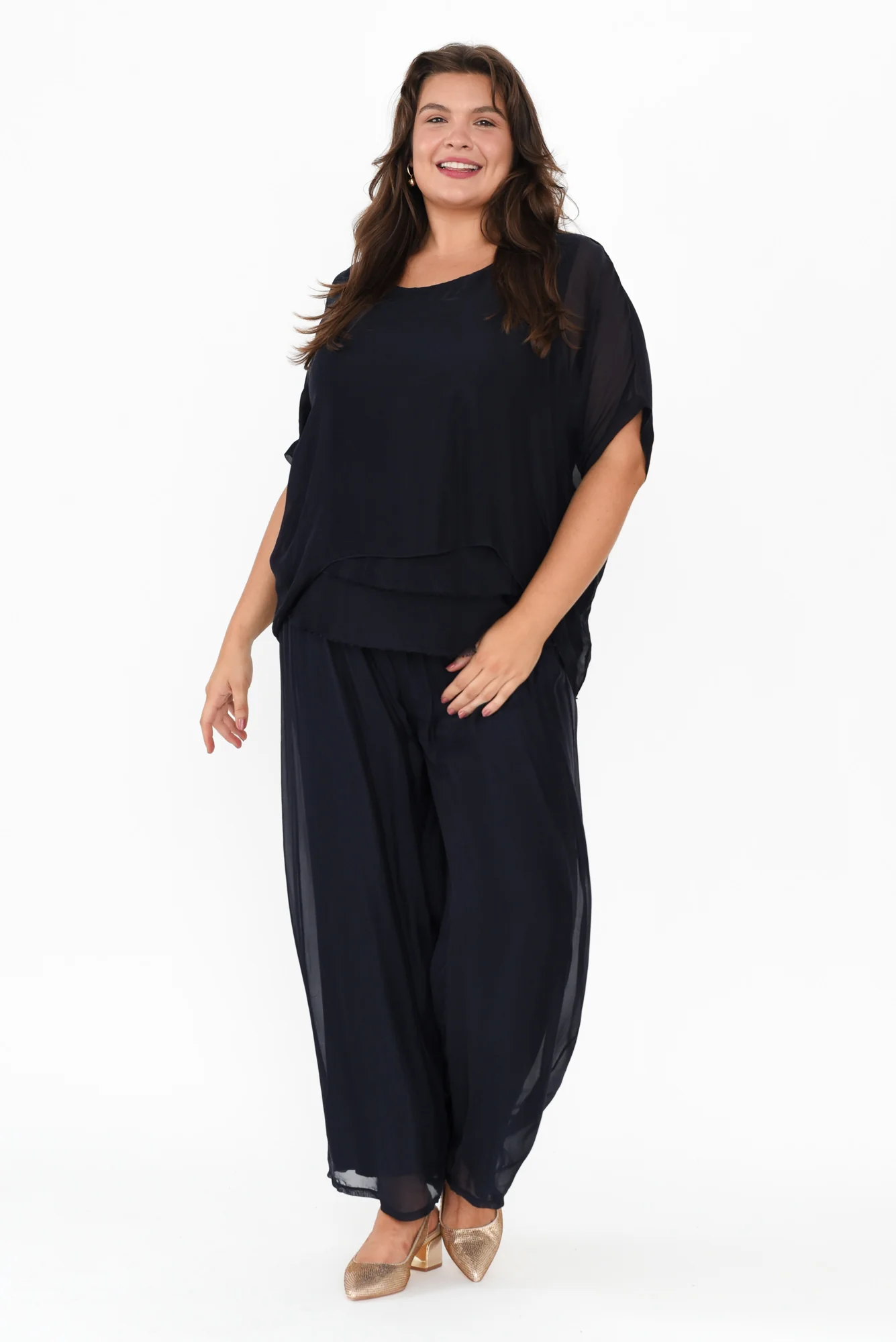 Laurier Navy Silk Wide Leg Pants - Image 11