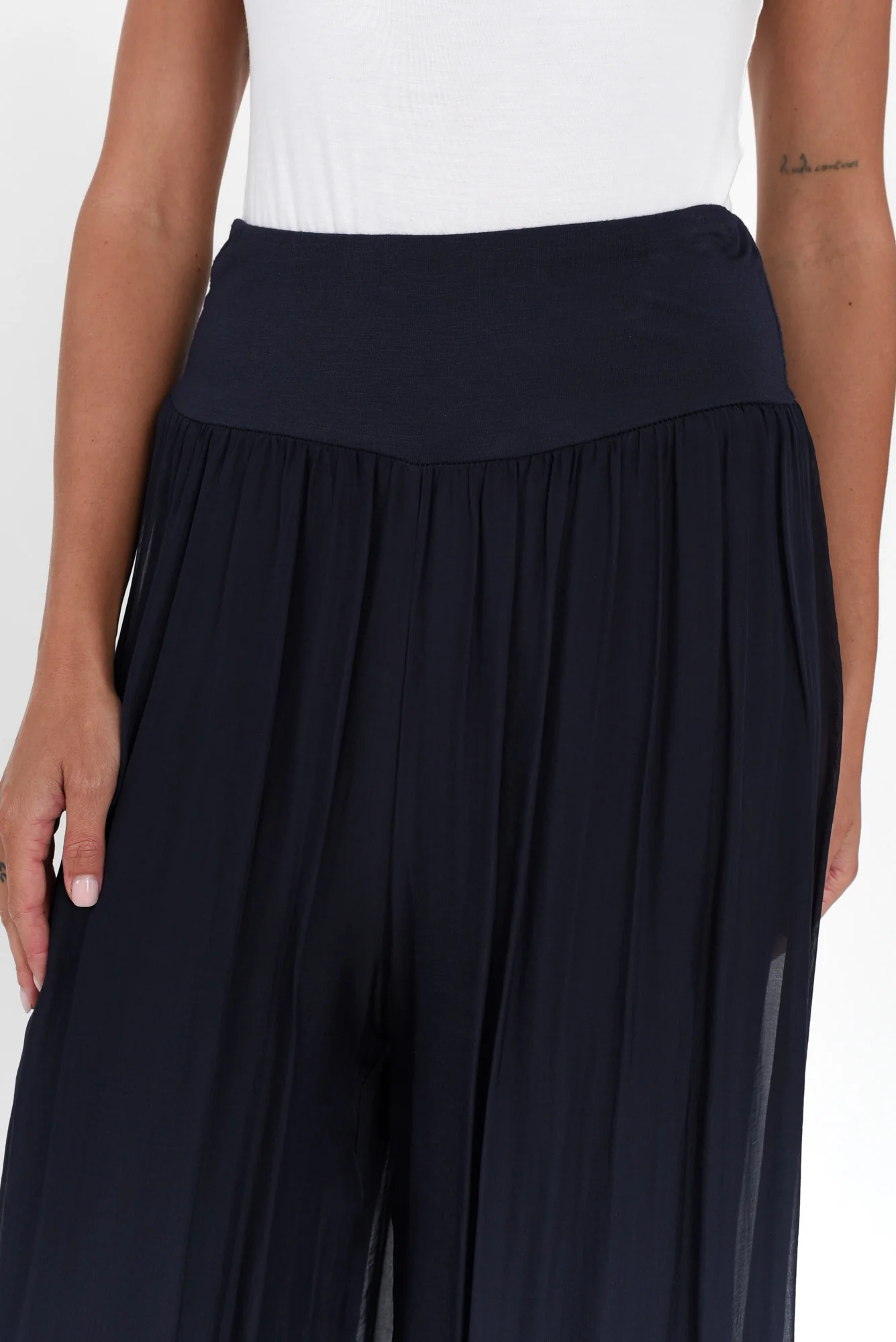 Laurier Navy Silk Wide Leg Pants - Image 3